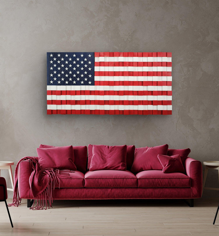 US Flag | Premium Wood Handmade Wall Sculpture - Limited Edition - ArtDesigna Glass Printing Wall Art