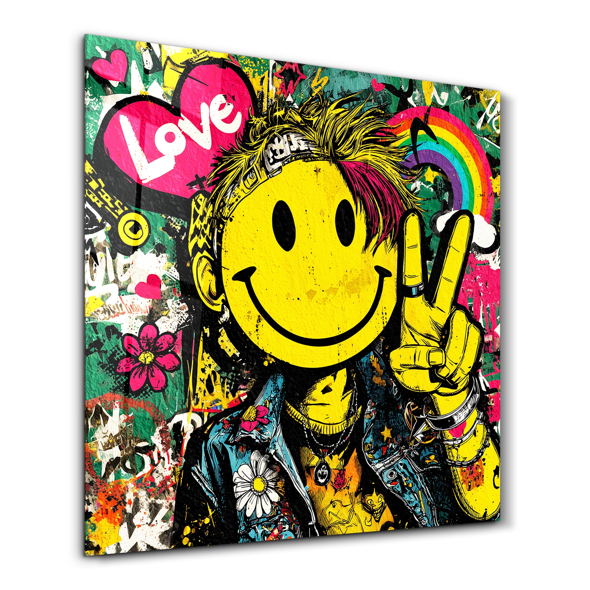 Smile Rebel Pop Graffiti Square Art Glass Wall Art | ArtDesigna