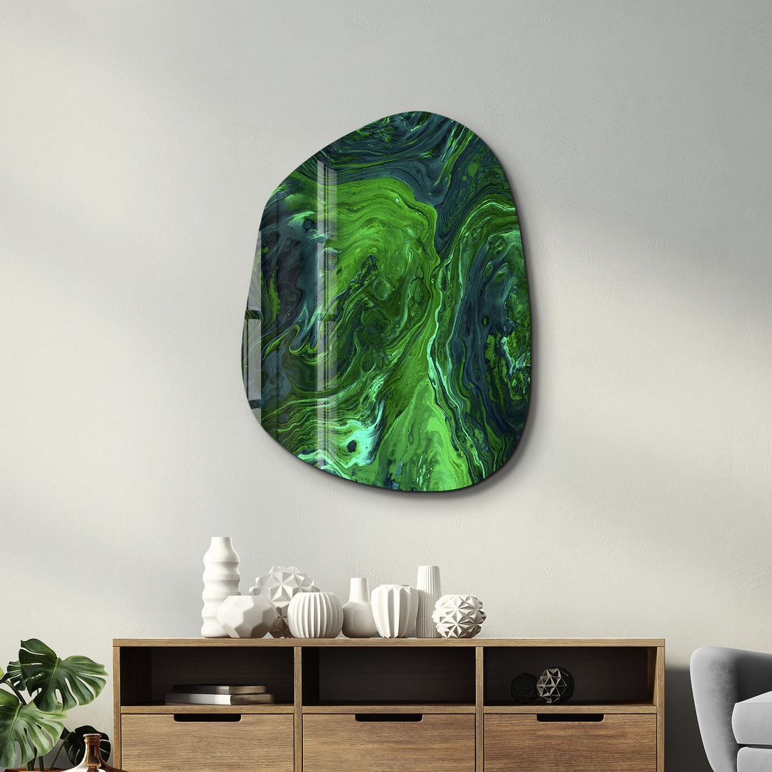 ・"Green Ink"・Amorphous Collection Glass Wall Art