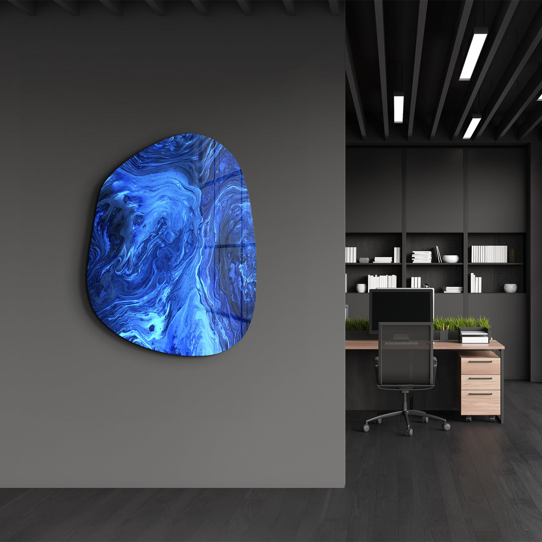 ・"Blue Ink"・Amorphous Collection Glass Wall Art