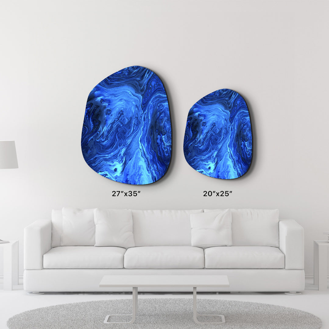 ・"Blue Ink"・Amorphous Collection Glass Wall Art