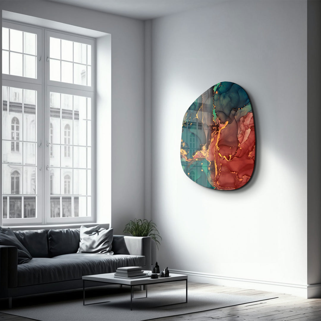 ・"Green and Red Marble"・Amorphous Collection Glass Wall Art