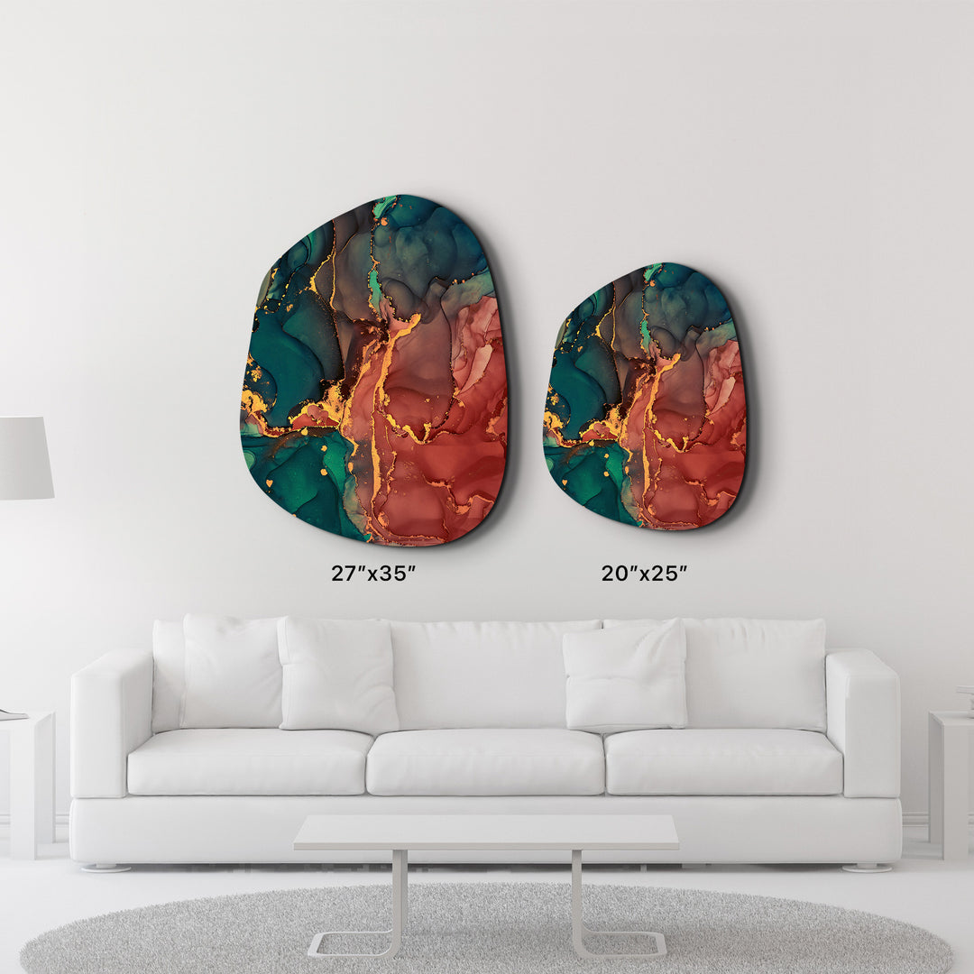 ・"Green and Red Marble"・Amorphous Collection Glass Wall Art