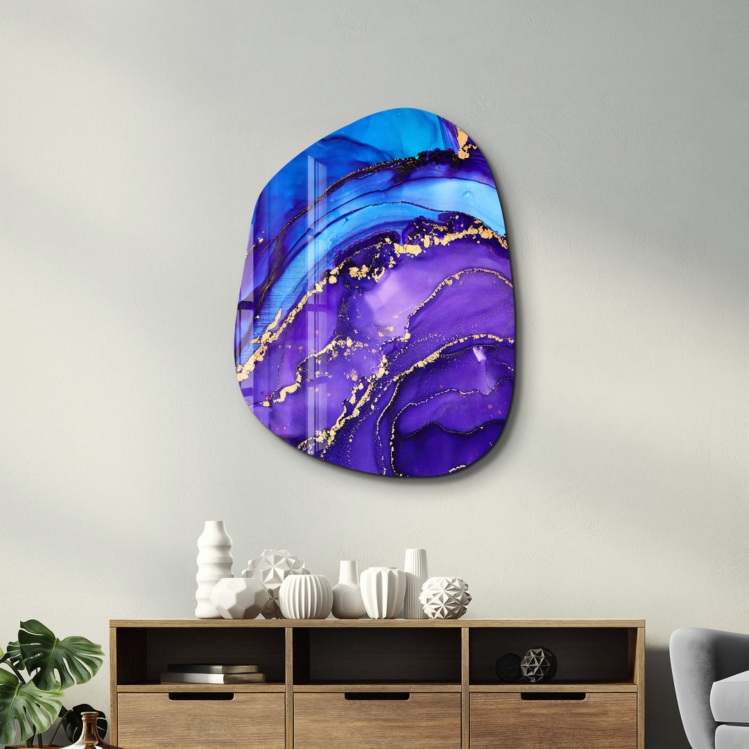 ・"Purple and Blue Marble"・Amorphous Collection Glass Wall Art