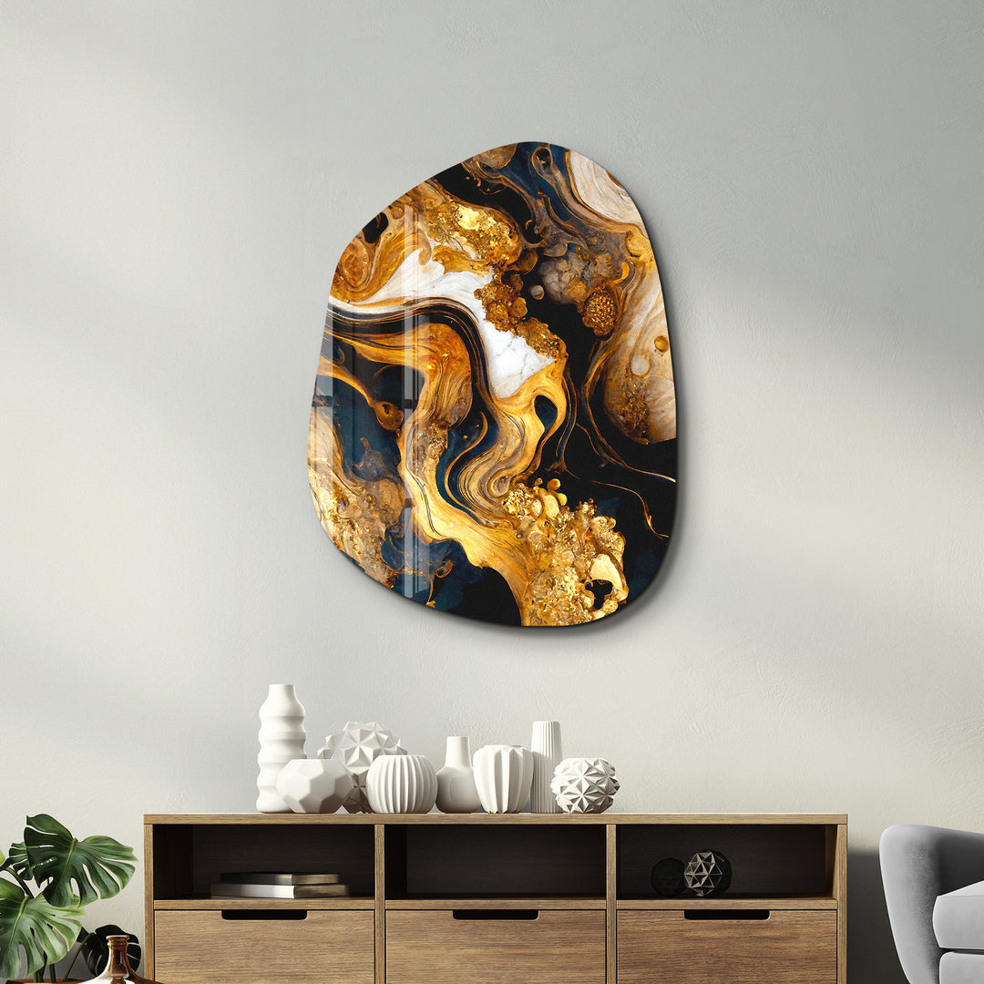 ・"Golden Roots"・Amorphous Collection Glass Wall Art