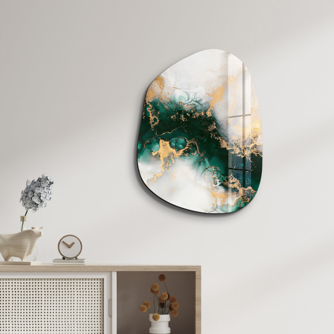 ・"Green on Beige"・Amorphous Collection Glass Wall Art