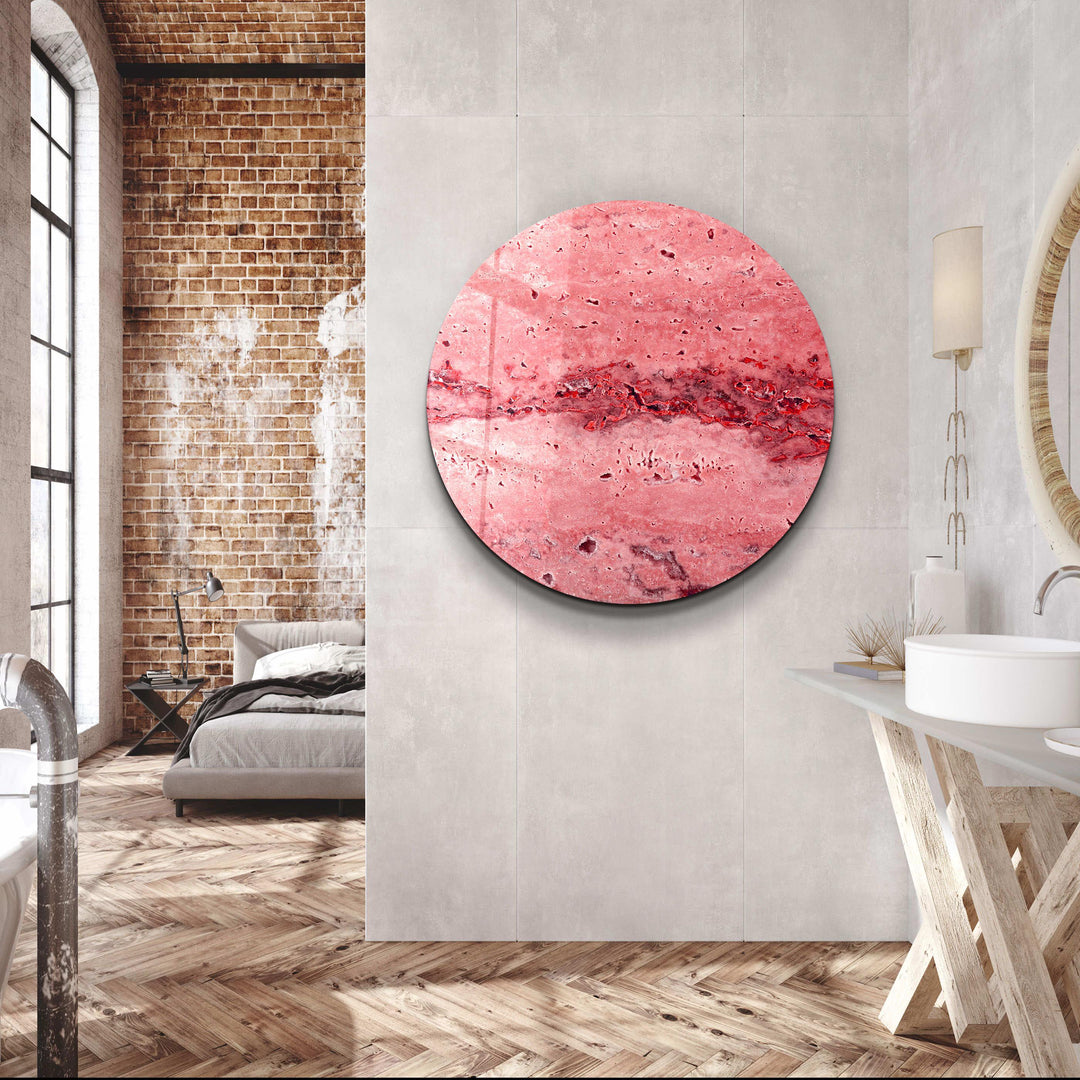 ・"Travertine Stone - PinkRed"・Rounded Glass Wall Art - ArtDesigna Glass Printing Wall Art