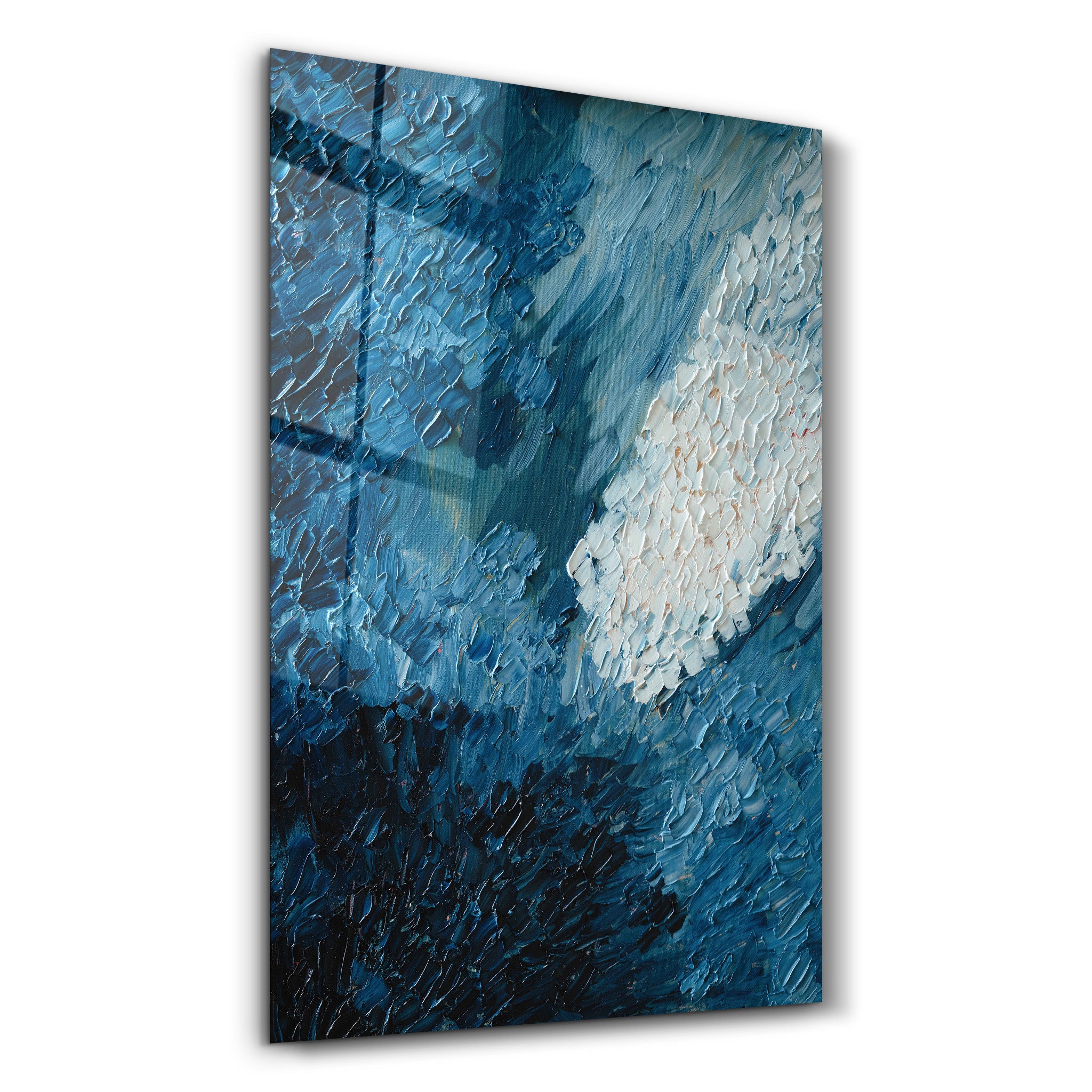 ・"Blue Oil Painting - Abstract"・Designer's Collection Glass Wall Art - ArtDesigna Glass Printing Wall Art