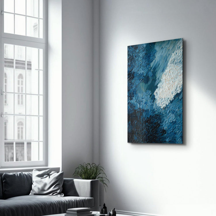 ・"Blue Oil Painting - Abstract"・Designer's Collection Glass Wall Art - ArtDesigna Glass Printing Wall Art