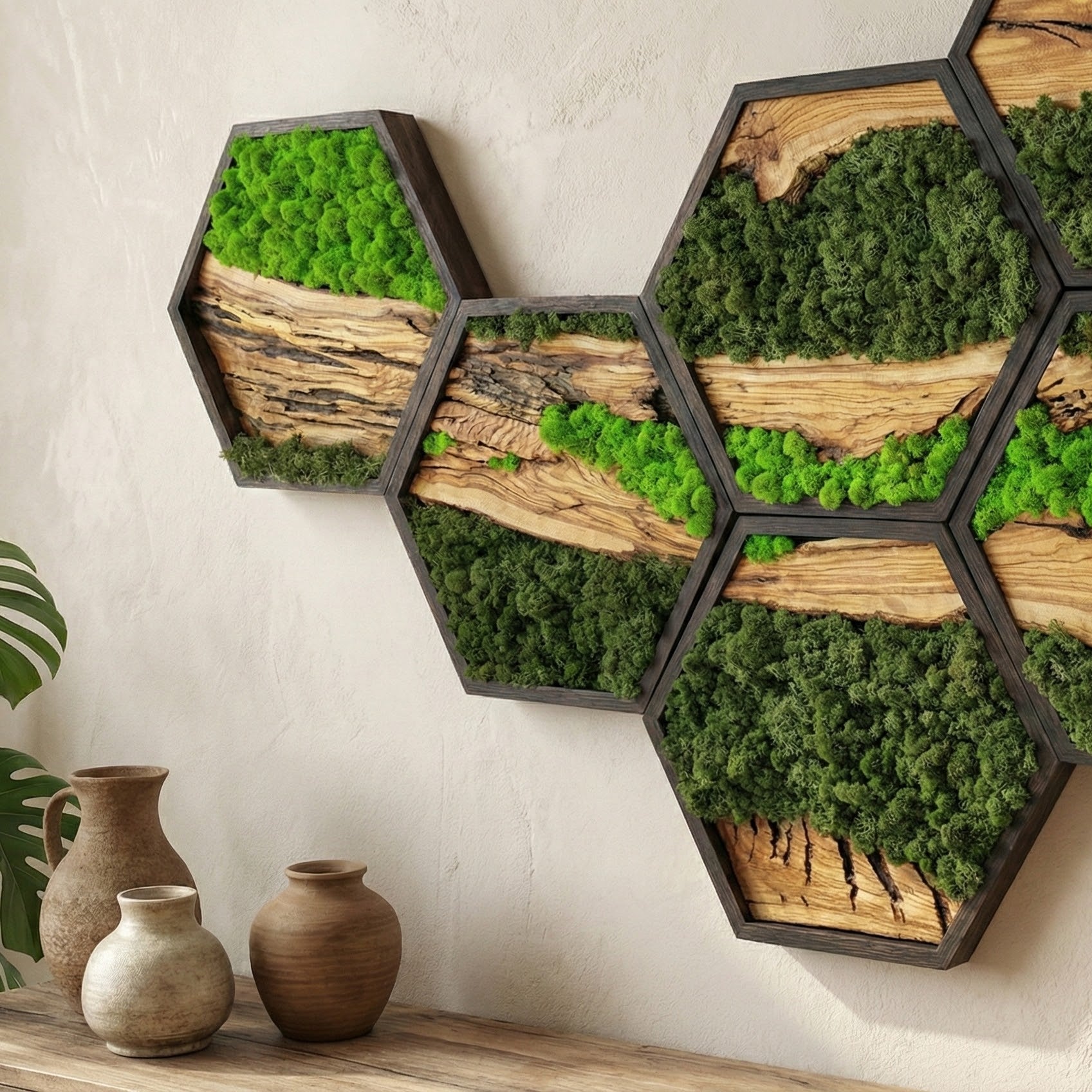 Honeycomb Moss & Olive Tree Wood Wall Art