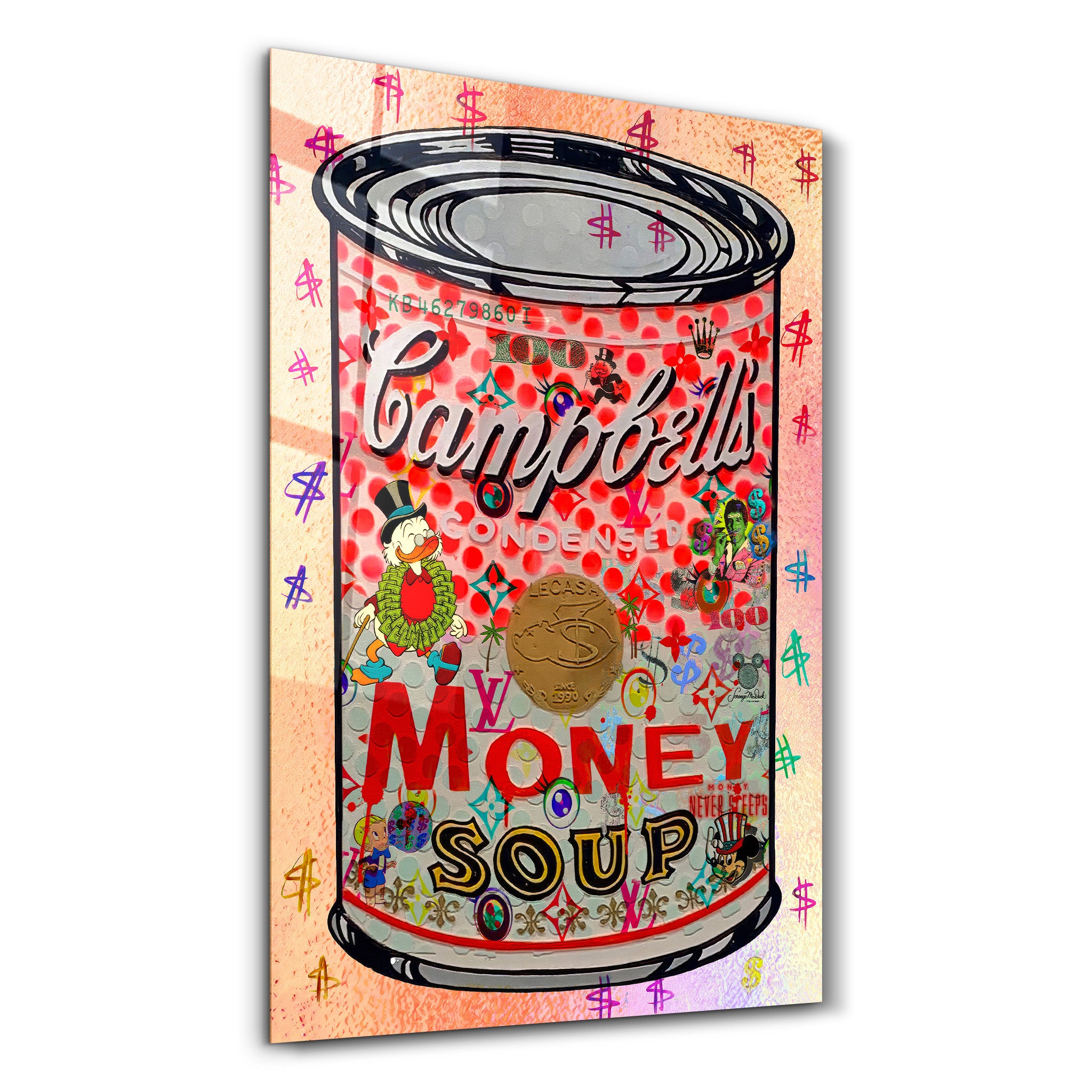 Money Soup by Mr. Pablo Costa Glass Wall Art | ArtDesigna – Artdesigna