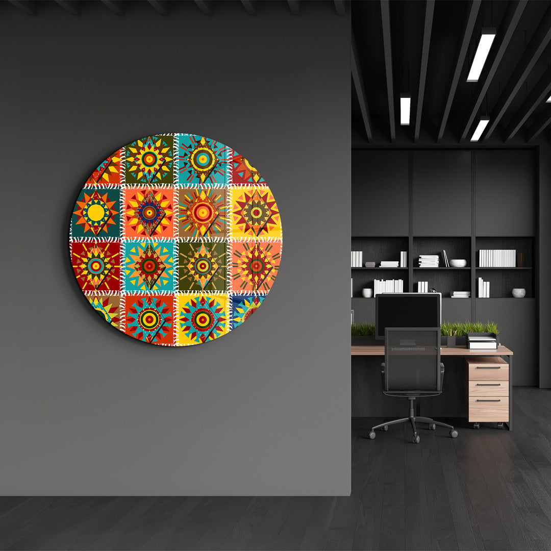 ・"Patchwork 2"・Rounded Glass Wall Art