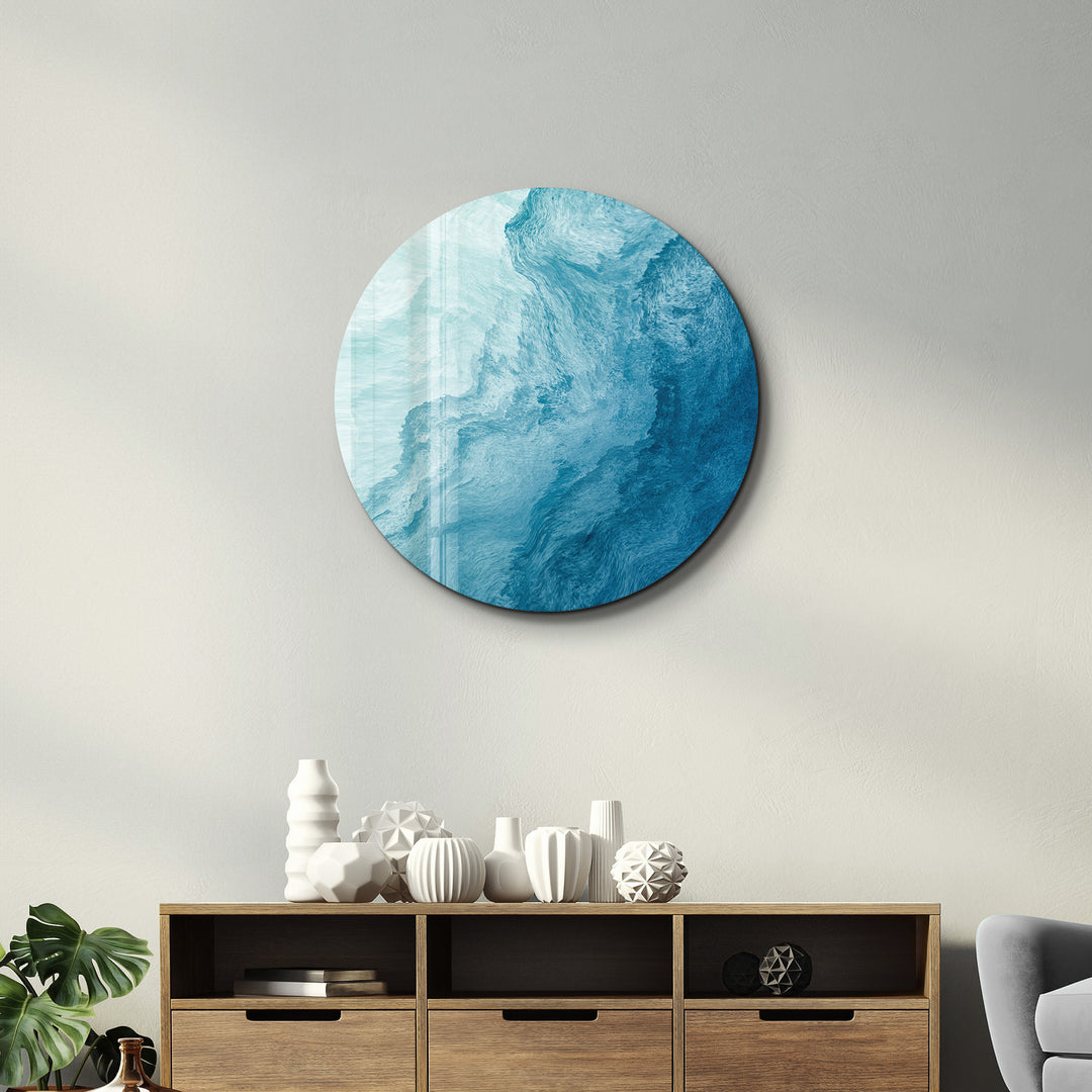 ・"Blue Paint Waves"・Rounded Glass Wall Art