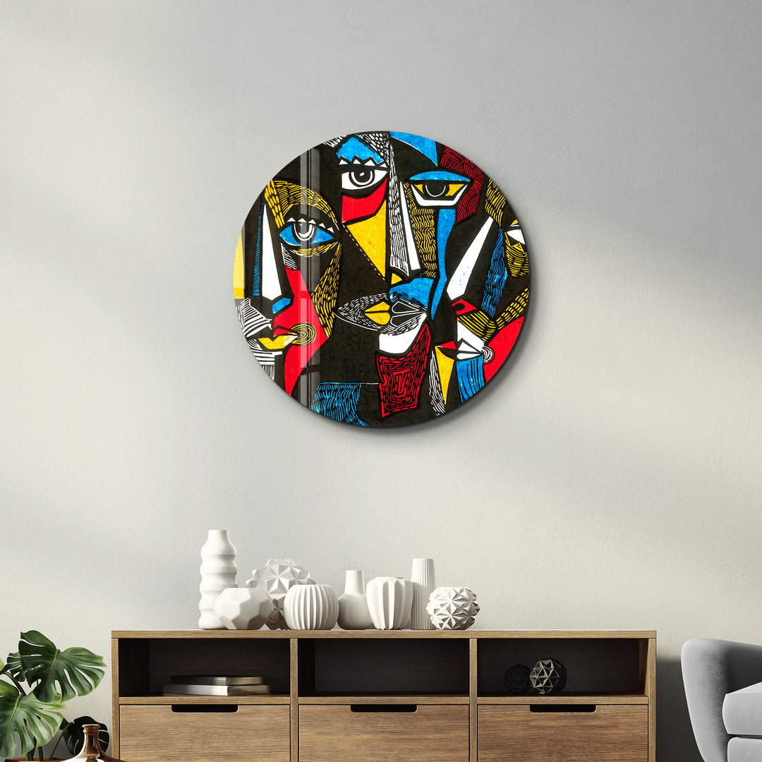 ・"African Faces Colorful"・Rounded Glass Wall Art