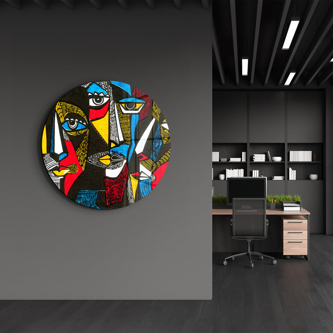 ・"African Faces Colorful"・Rounded Glass Wall Art