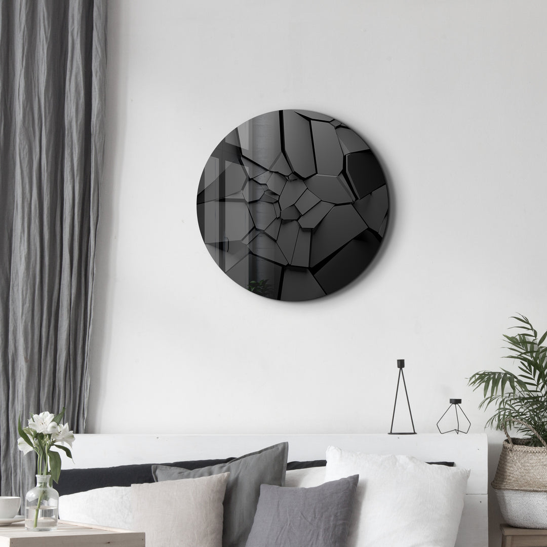 ・"Black Broken Wall"・Rounded Glass Wall Art