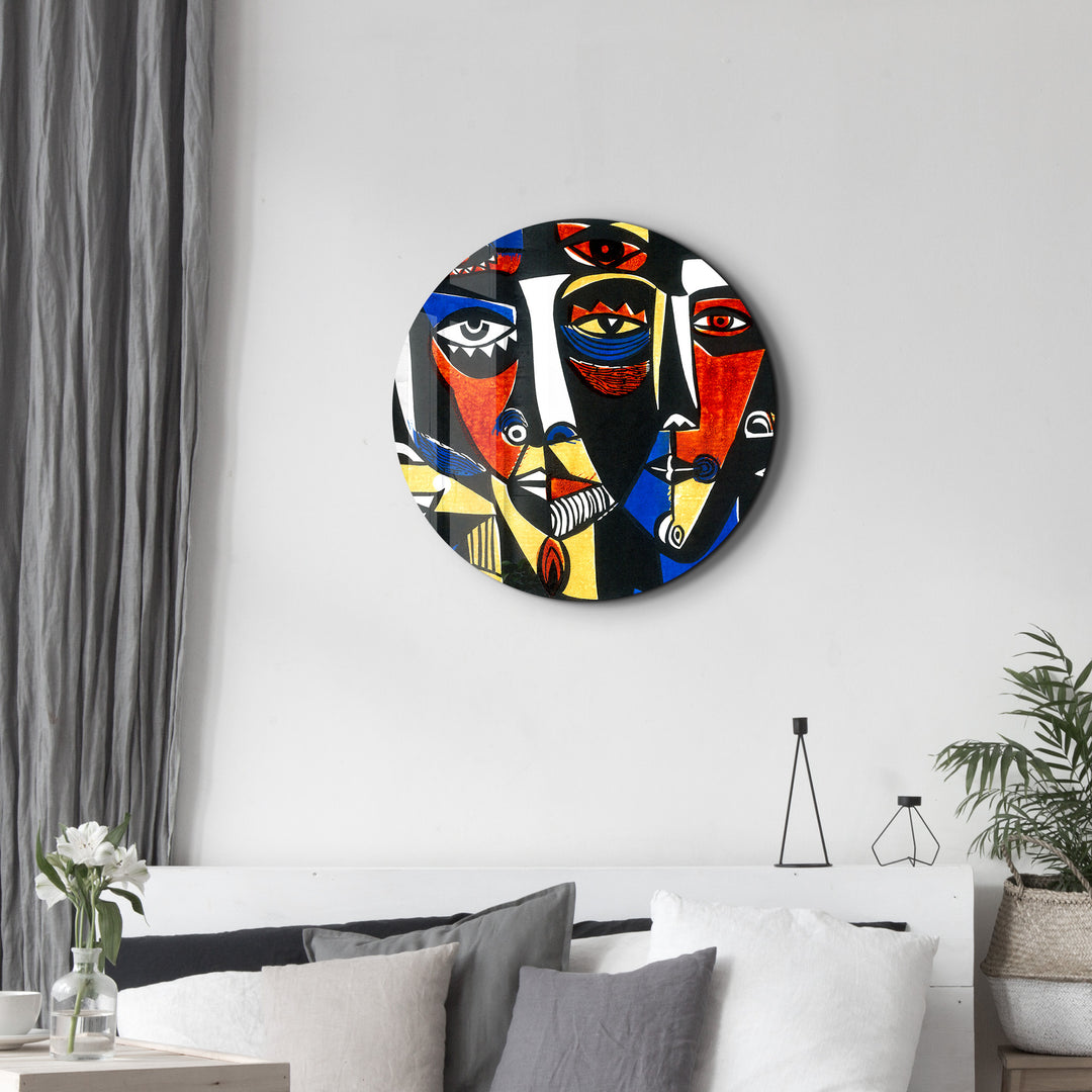 ・"African Faces Colorful 3"・Rounded Glass Wall Art