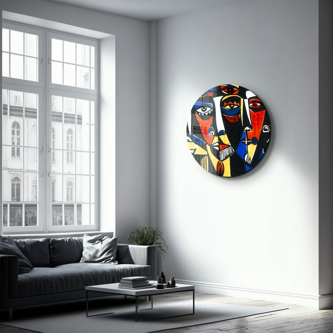 ・"African Faces Colorful 3"・Rounded Glass Wall Art