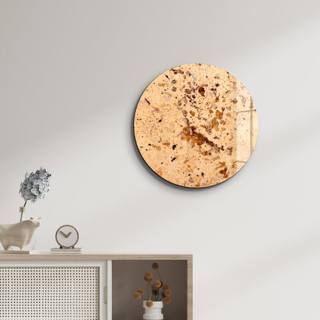 ・"Stone with Crystals - Yellow"・Rounded Glass Wall Art