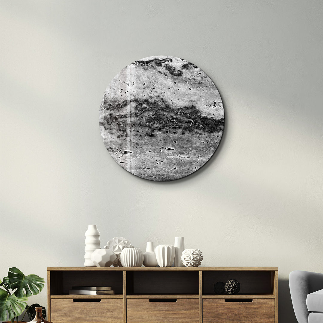 ・"Travertine - Black and White "・Rounded Glass Wall Art