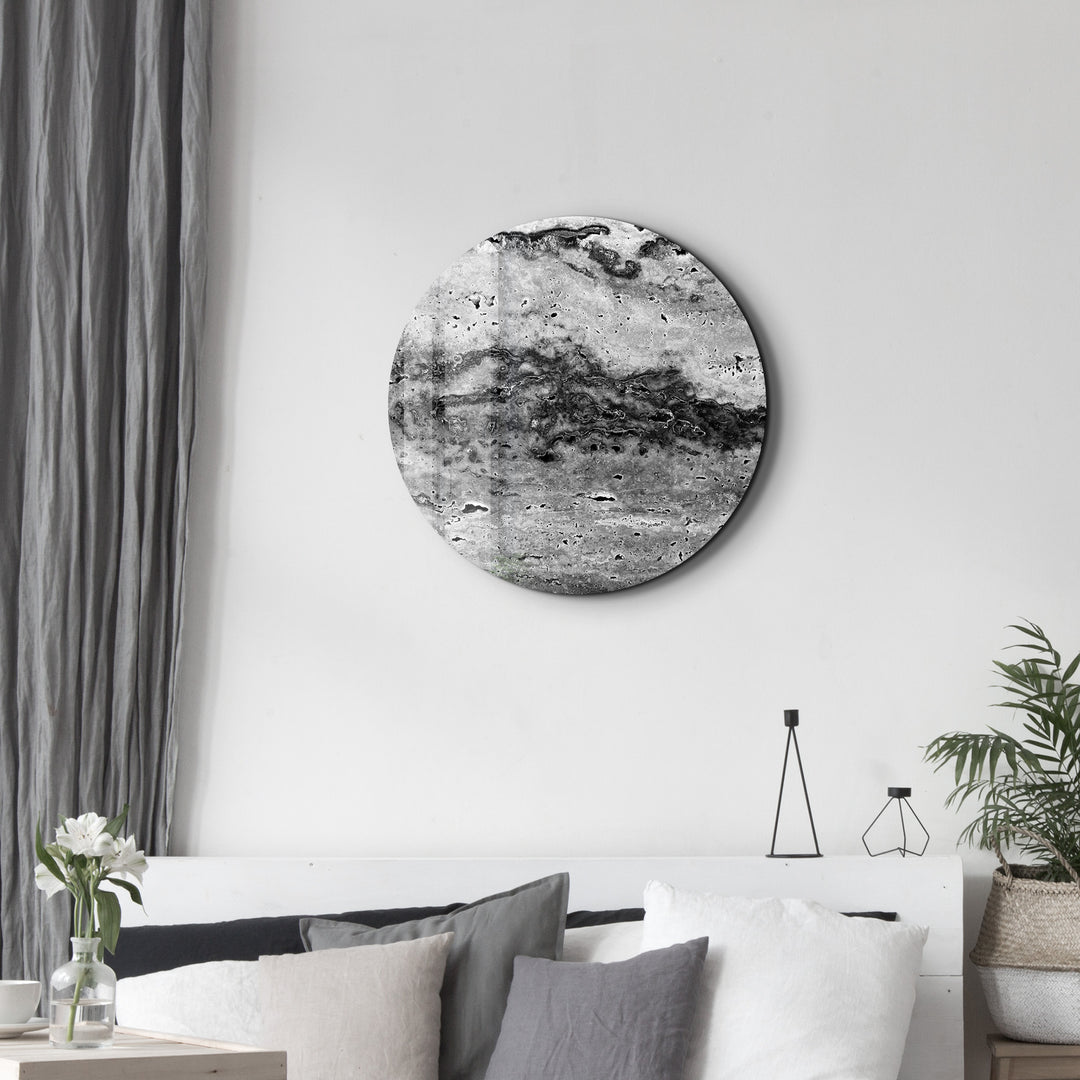・"Travertine - Black and White "・Rounded Glass Wall Art