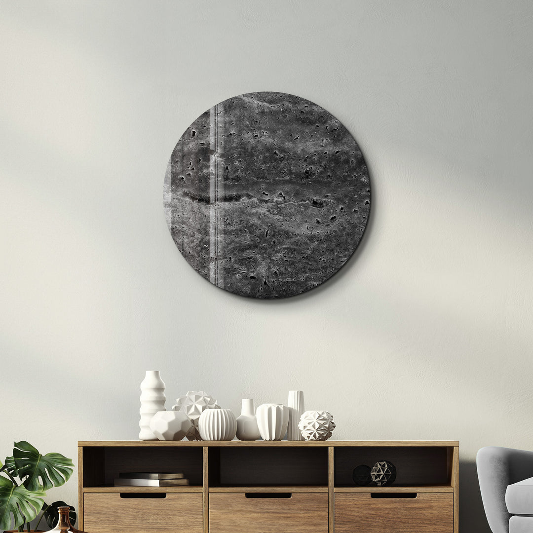 ・"Travertine - Moon - Black"・Rounded Glass Wall Art