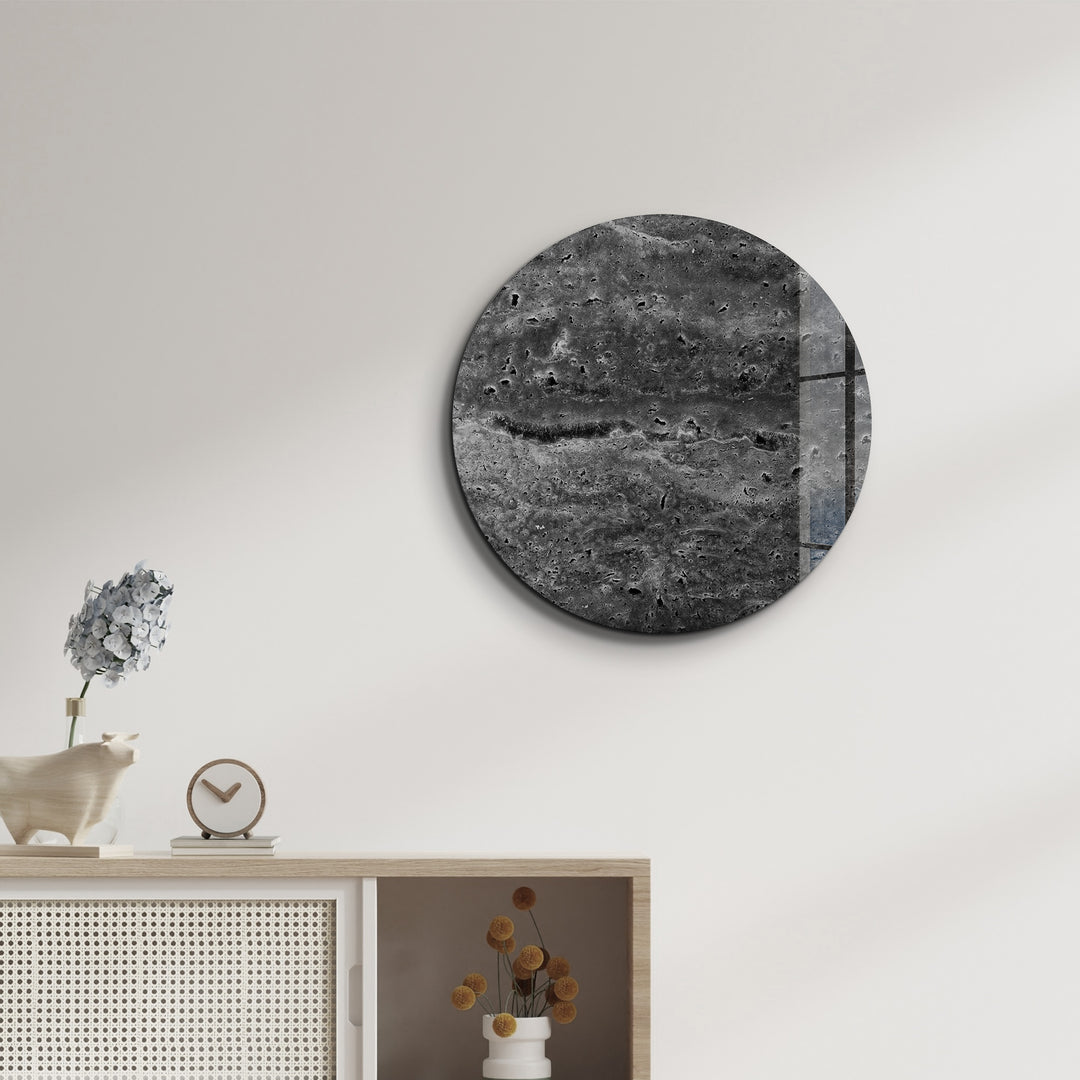・"Travertine - Moon - Black"・Rounded Glass Wall Art