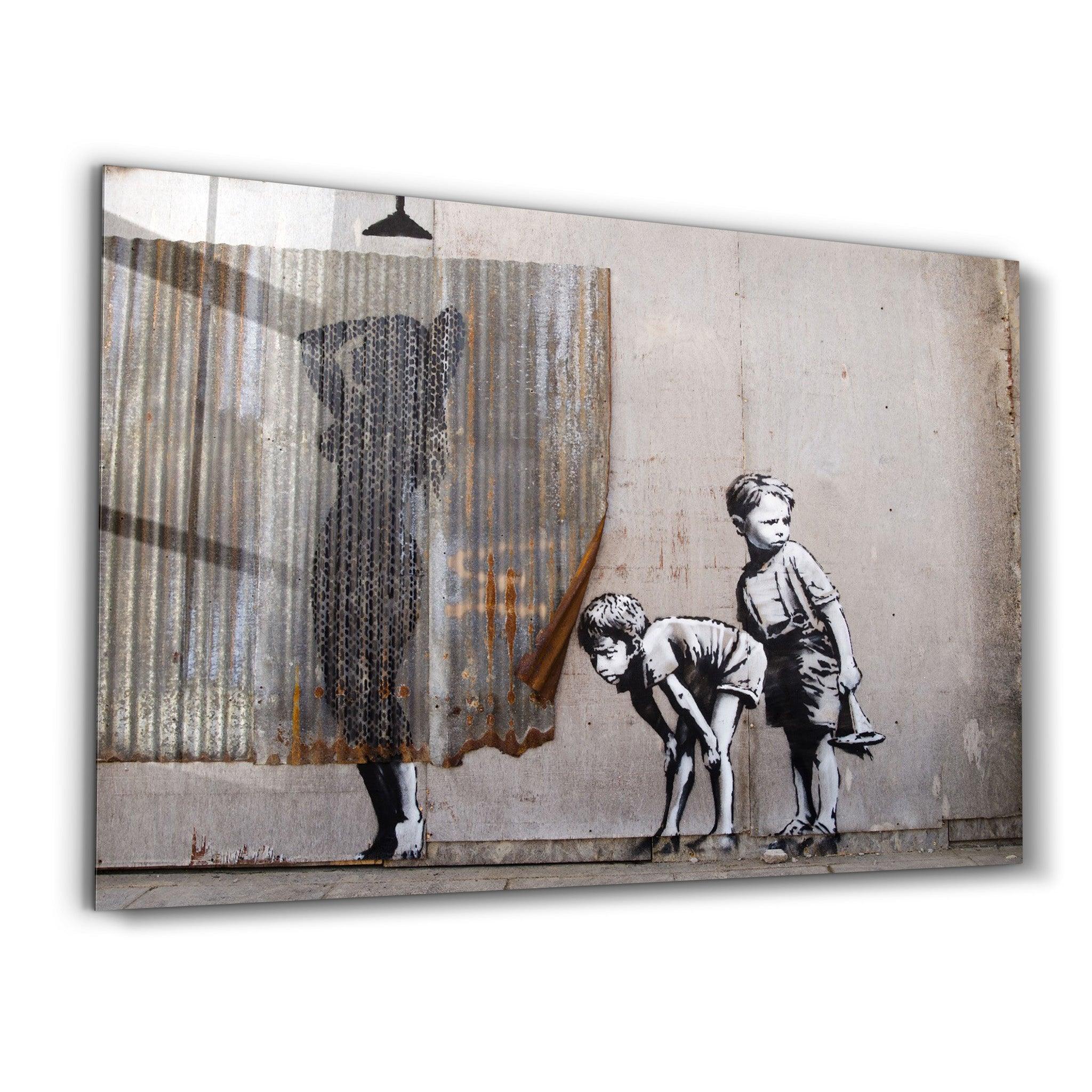 Beejoir ビジョア【LV Child】 banksy ロッカクアヤコ Banksy - Spying Boyz | Glass Wall Art – Artdesigna