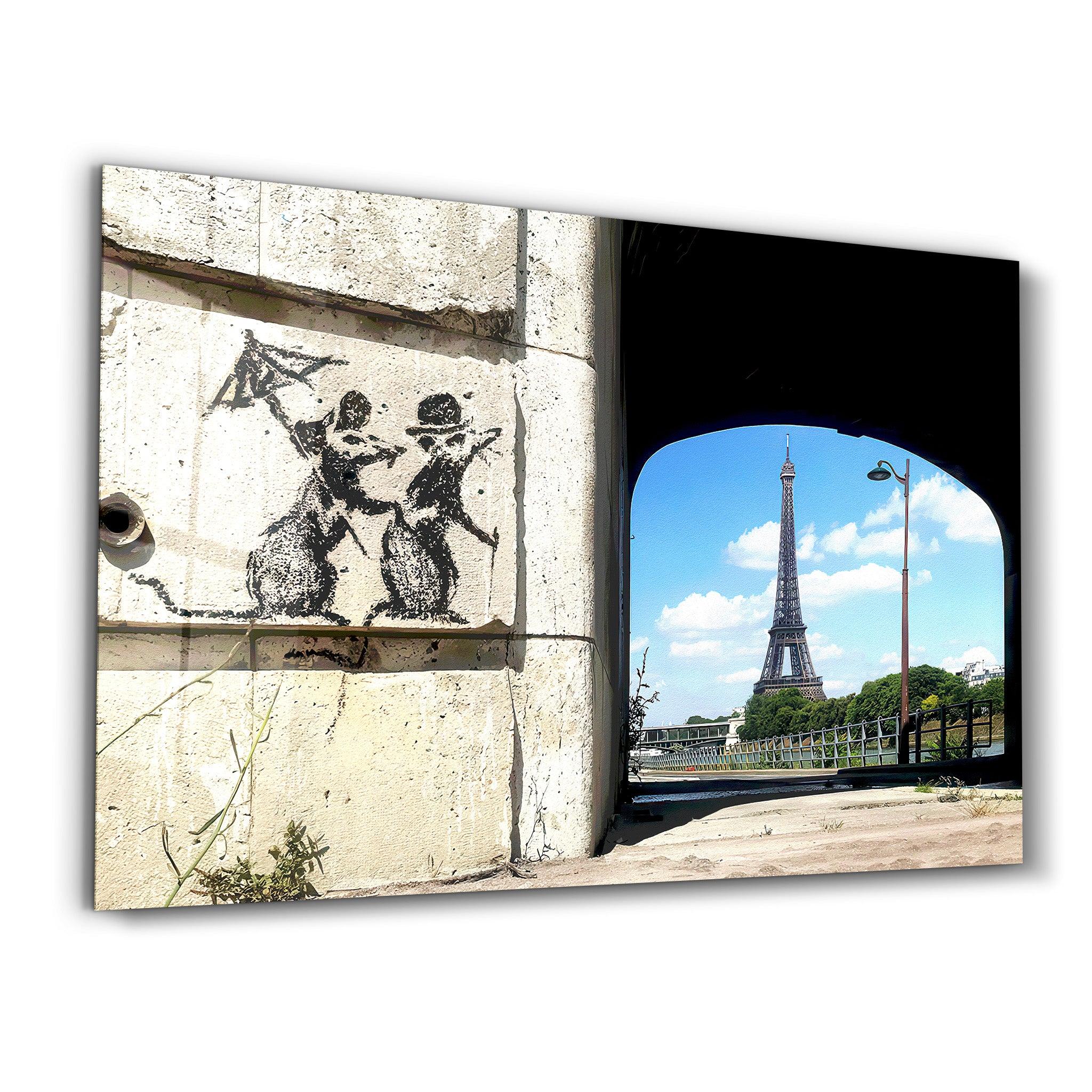 Banksy Wandering Around Paris Glass Wall Art | ArtDesigna – Artdesigna