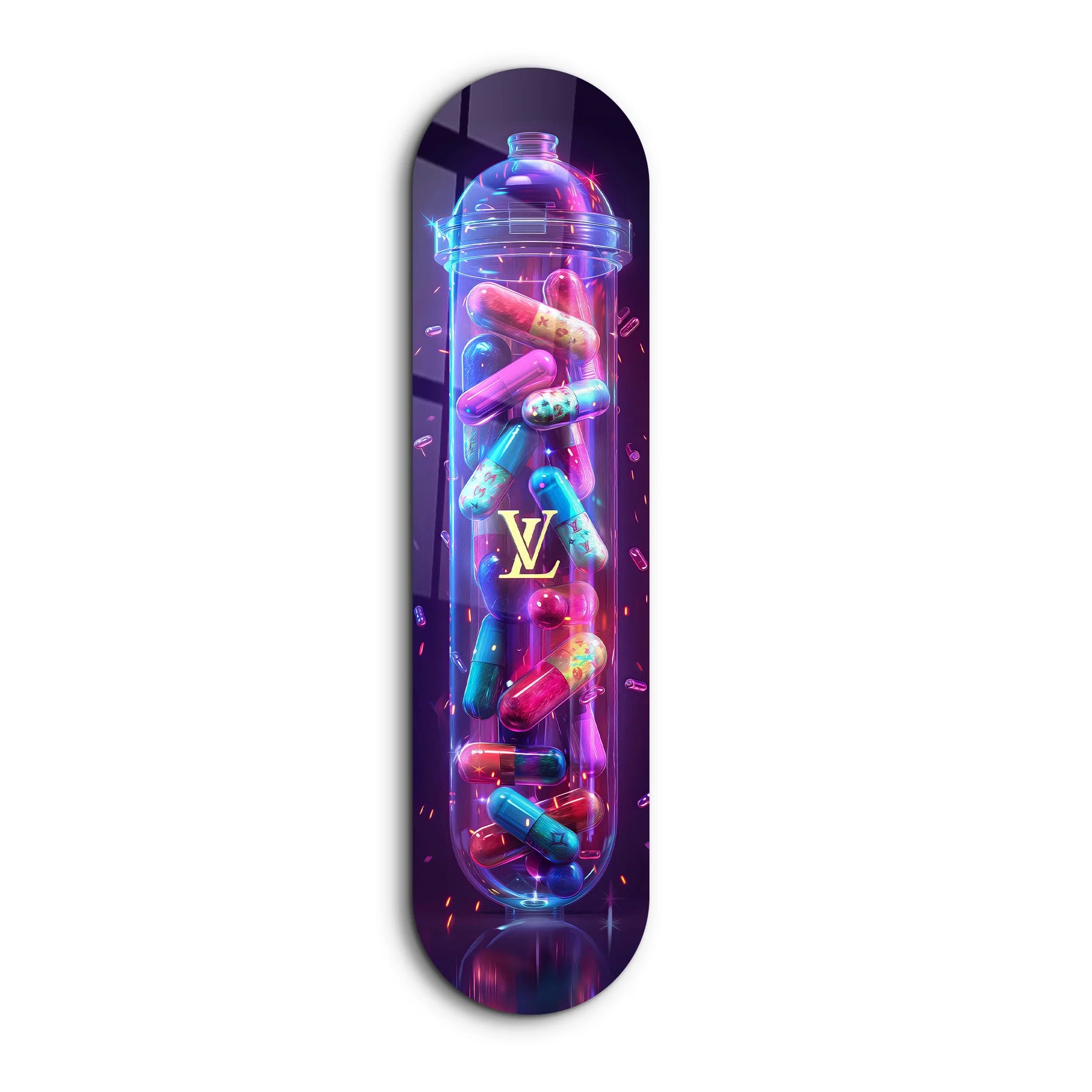 Colorful LV Tube Skateboard Glass Wall Art | ArtDesigna – Artdesigna