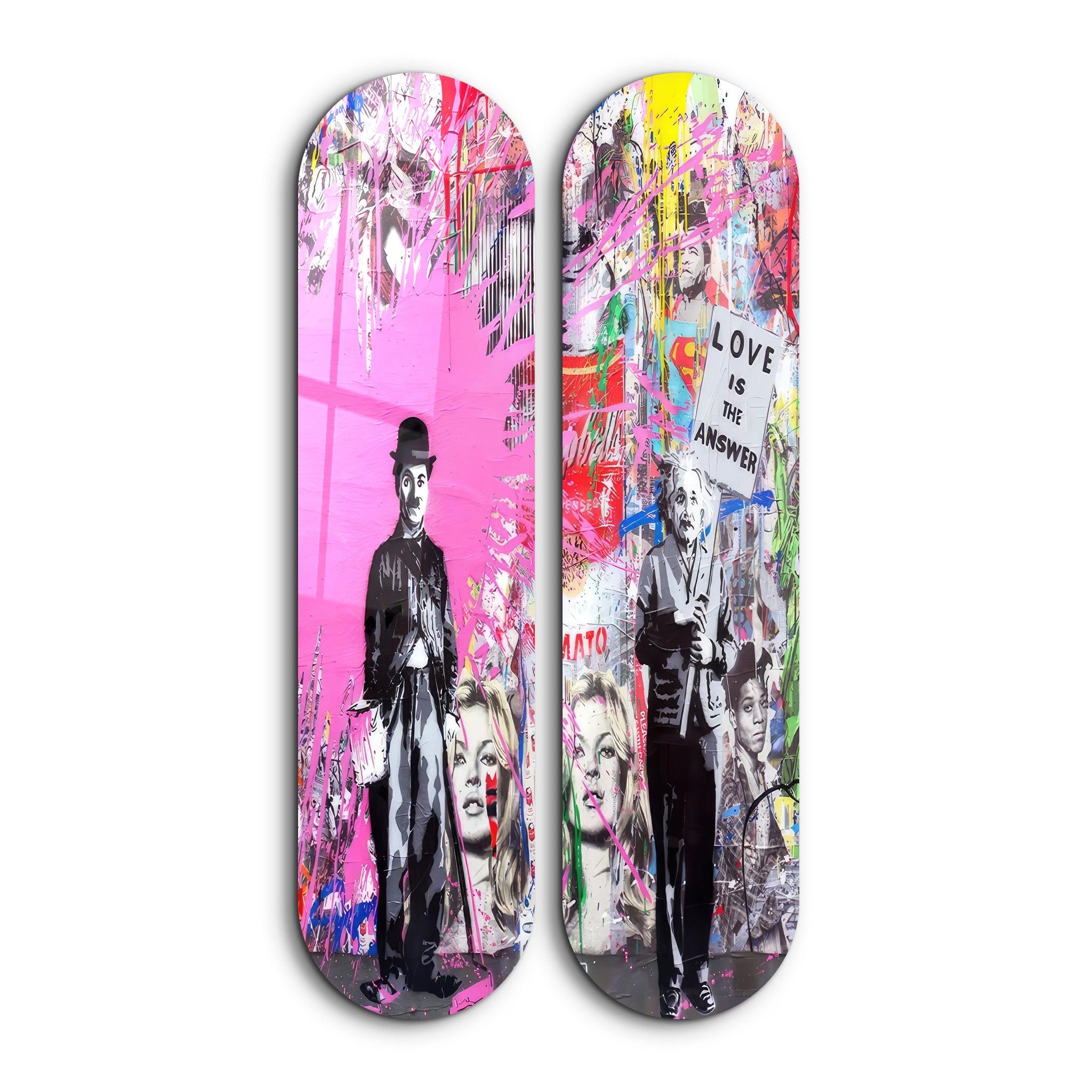 Banksy Pink Love Skateboard | Glass Wall Art | Artdesigna