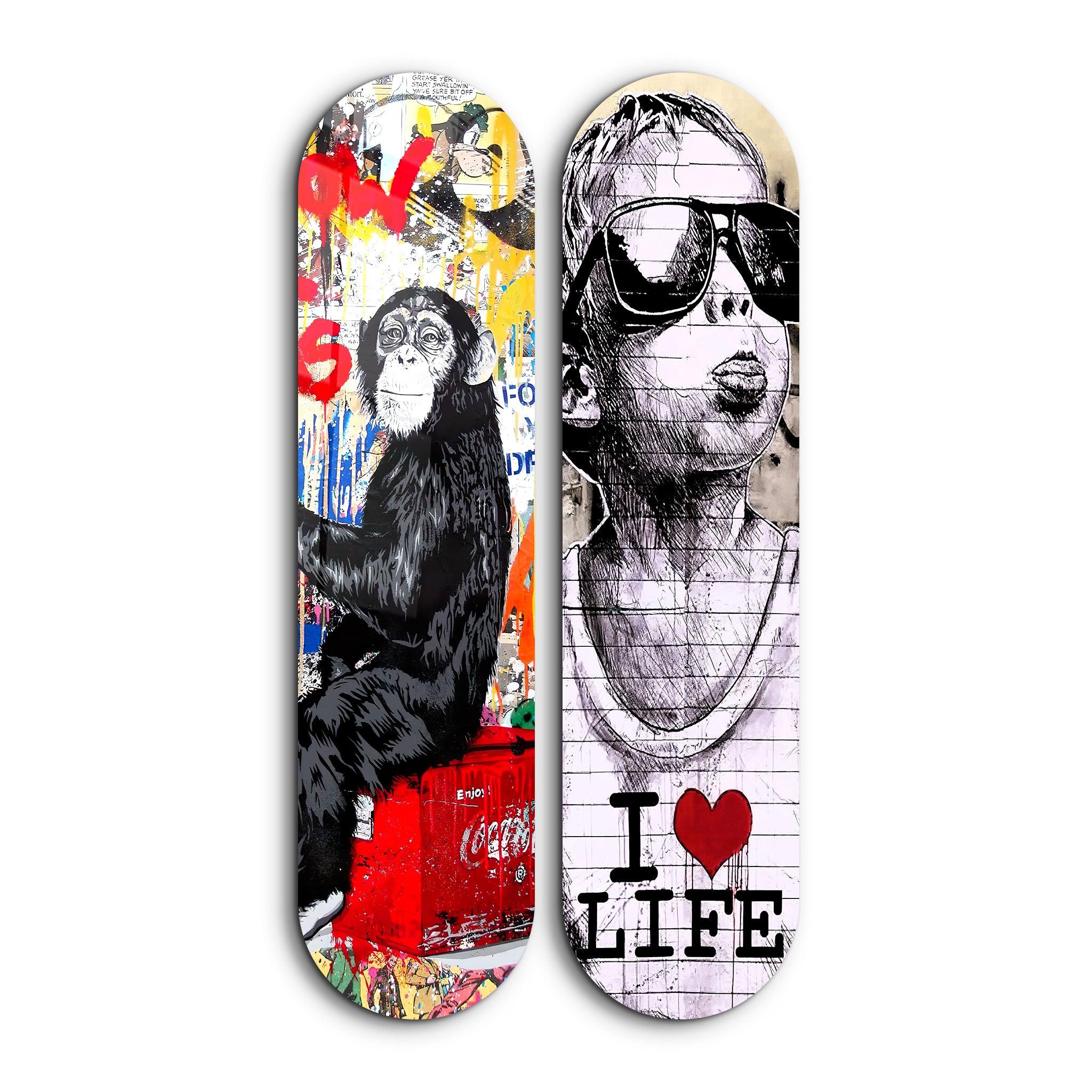 I love Life Banksy Skateboard | Glass Wall Art | Artdesigna