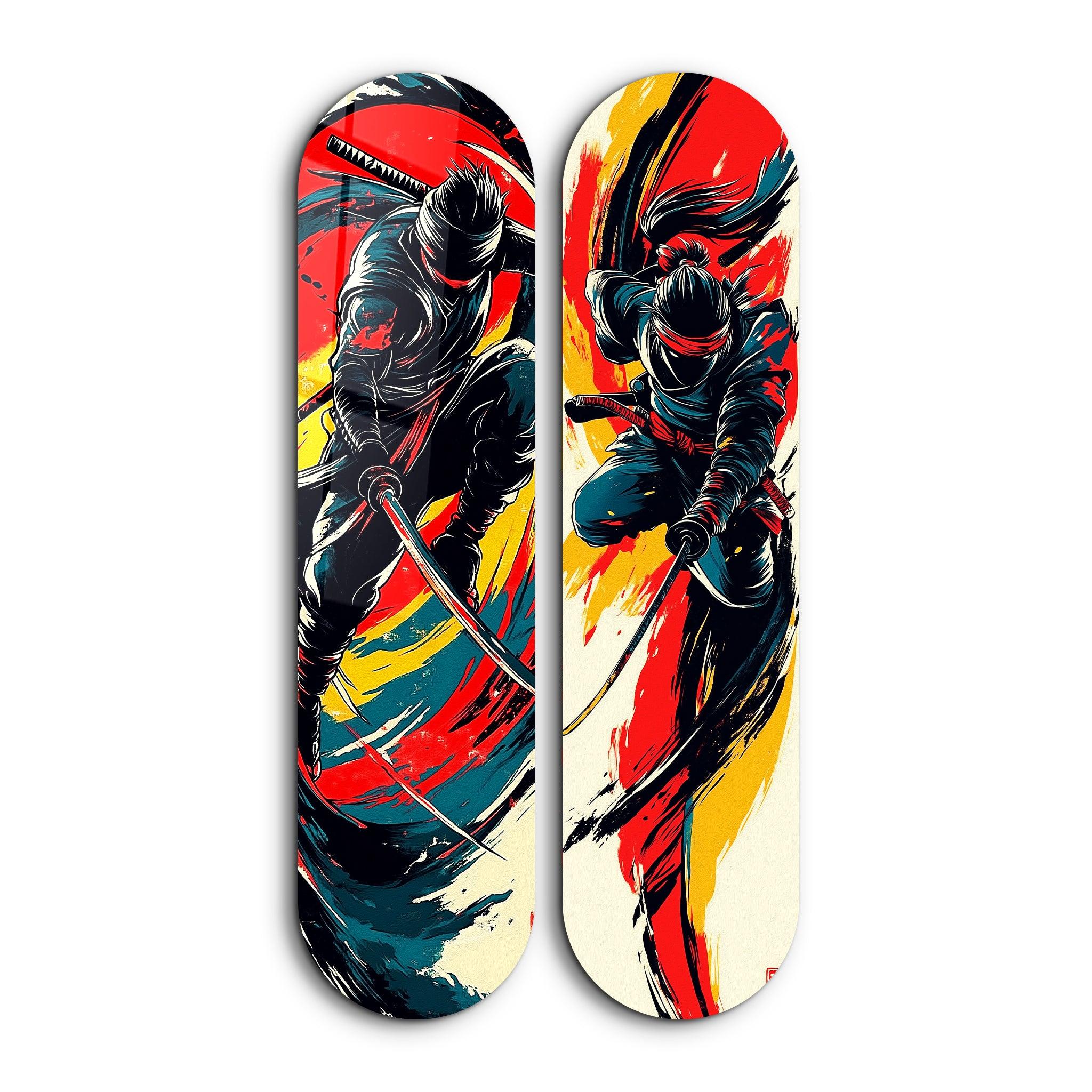 Ninja Showdown Skateboard | Glass Wall Art – Artdesigna