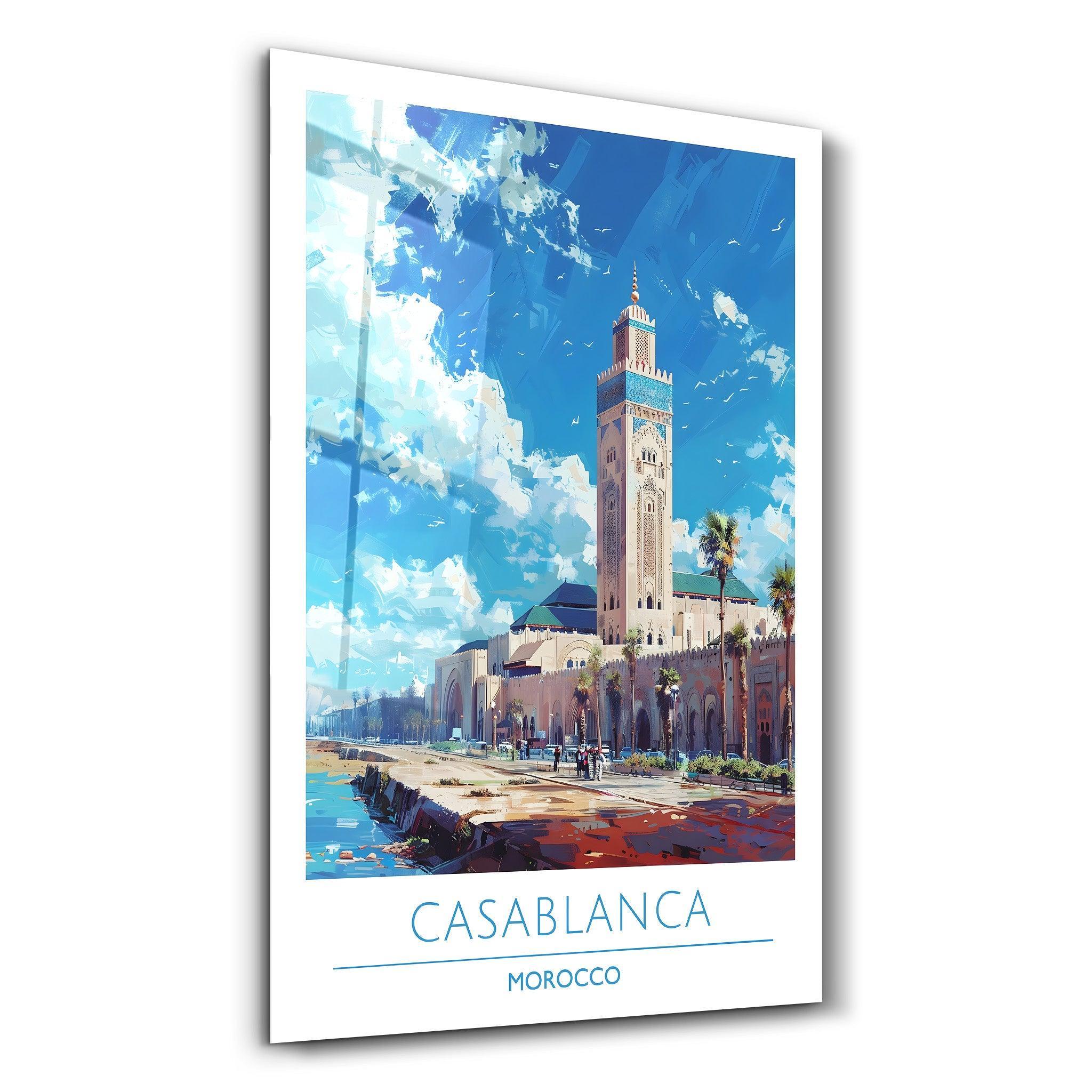 Casablanca Morocco 2-Travel Posters Glass Wall Art | ArtDesigna