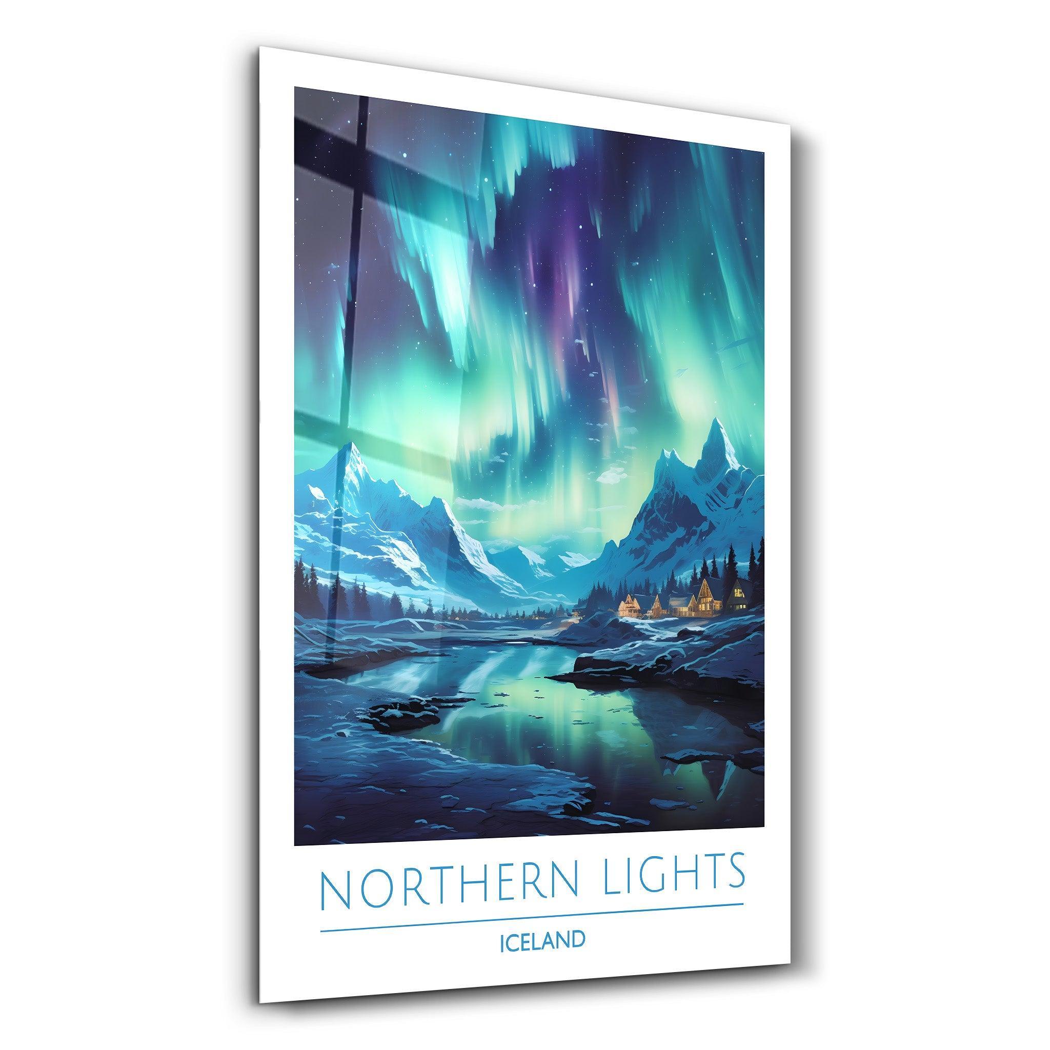 Northern Lights Iceland-Travel Posters Glass Wall Art | ArtDesigna