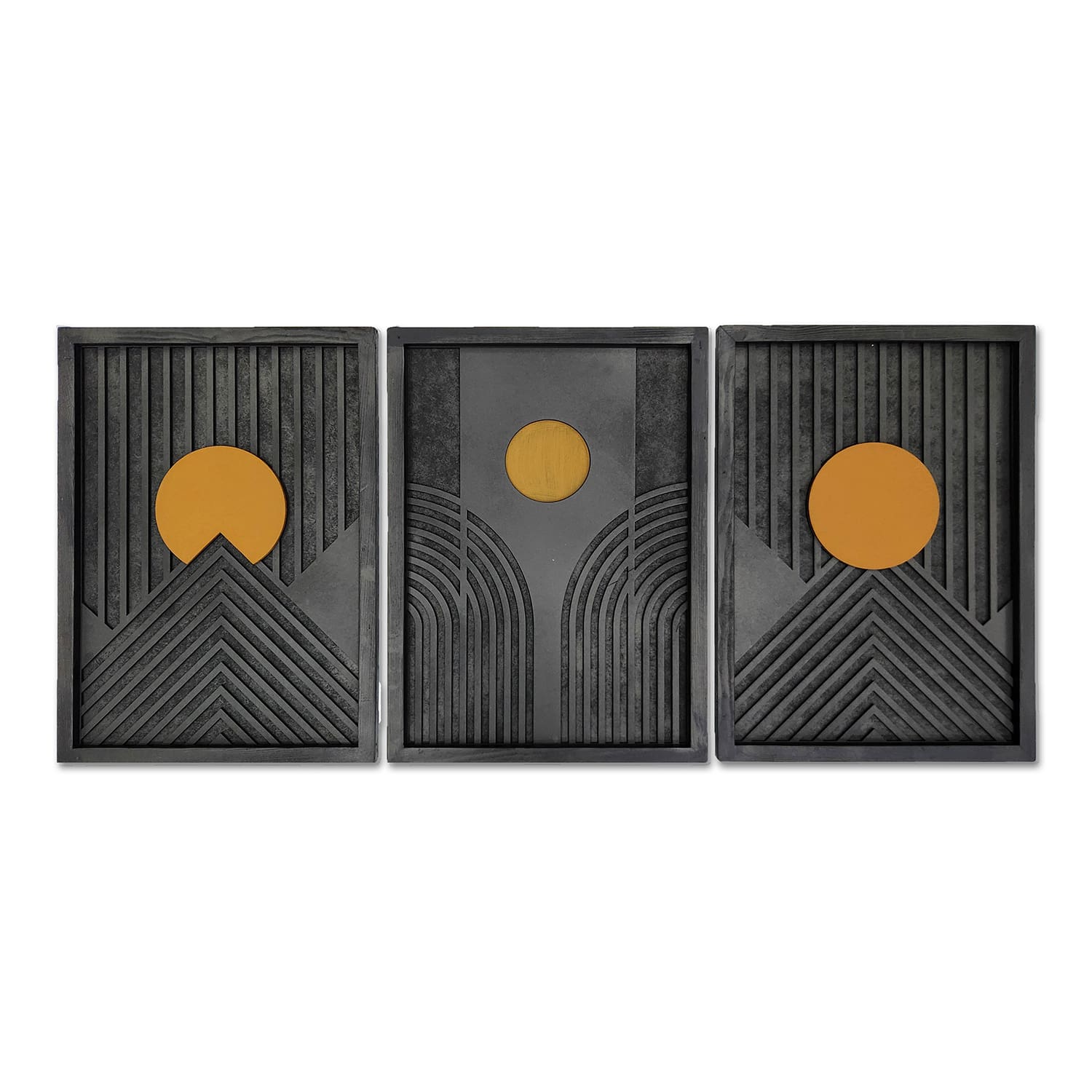 Golden Horizon Wooden Wall Art – Trio Wood Wall Art | ArtDesigna