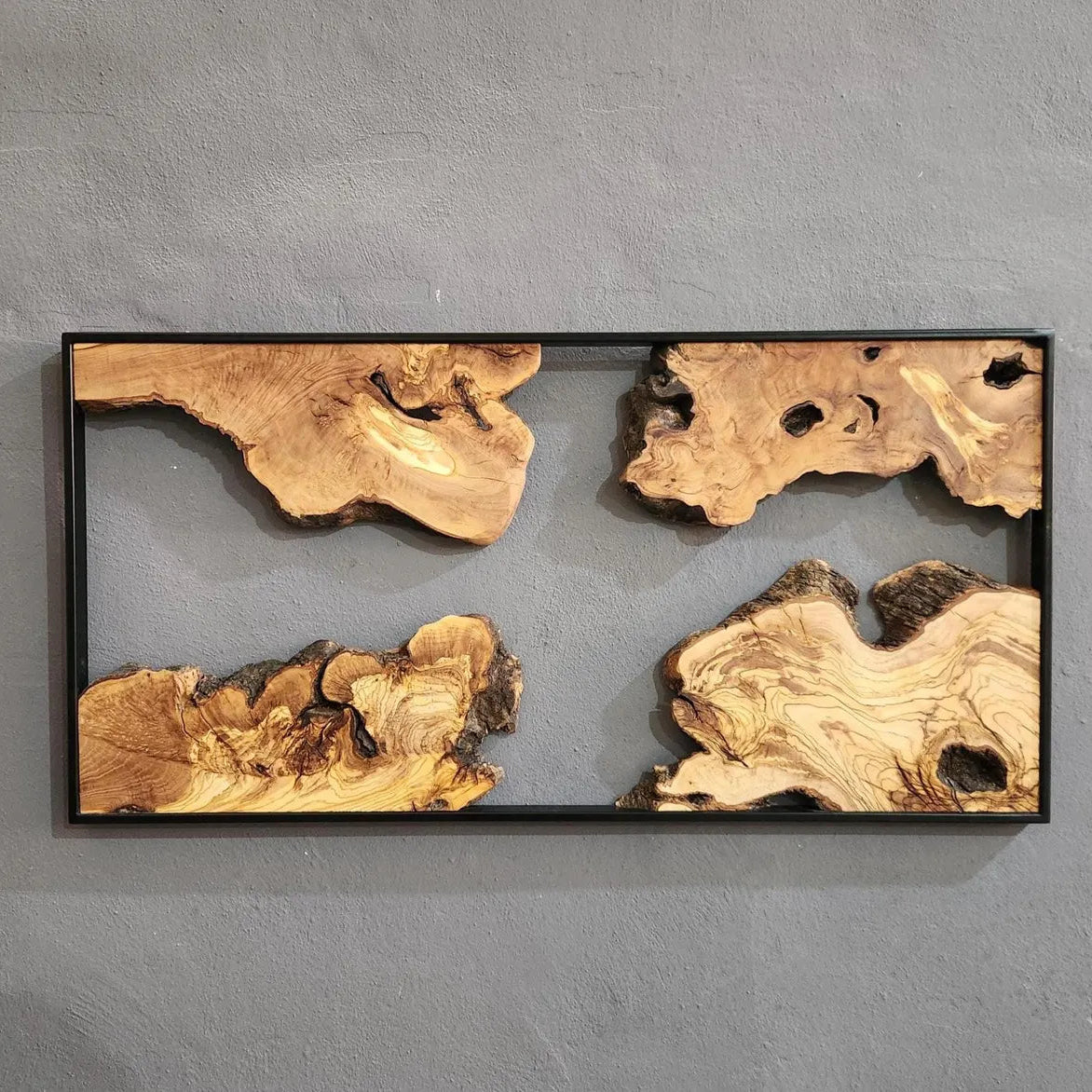 Corner Olive Wood & Metal Wall Art - Handmade Wooden Wall