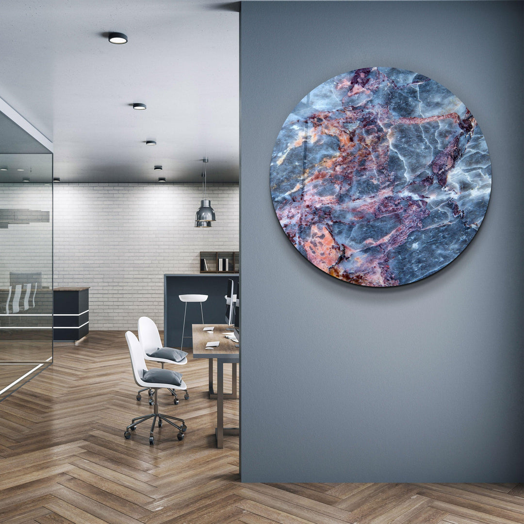 ・"Marble Blue Gray"・Rounded Glass Wall Art - ArtDesigna Glass Printing Wall Art