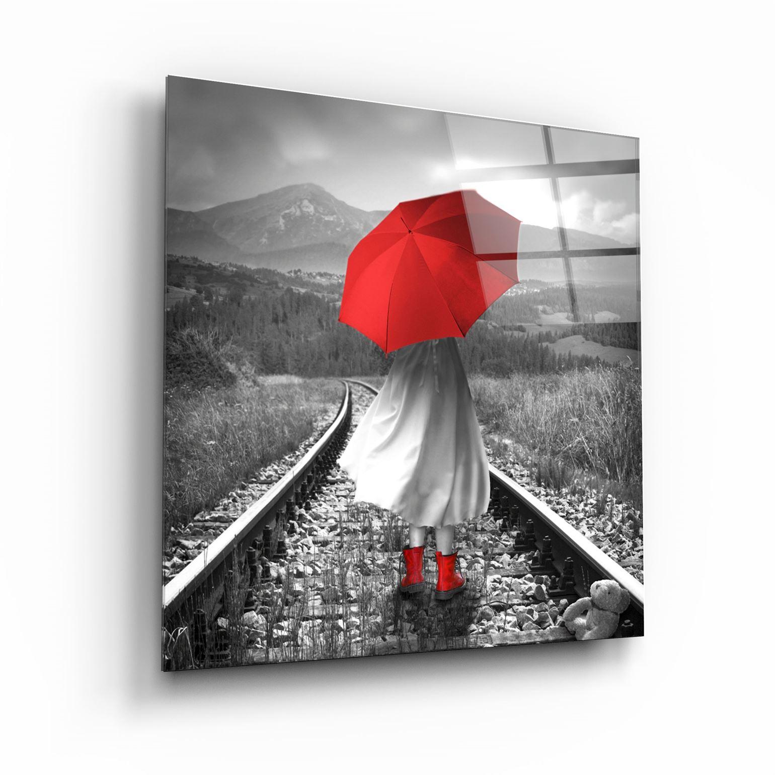 Herske bølge befolkning Girl with Red Umbrella"・Glass Wall Art