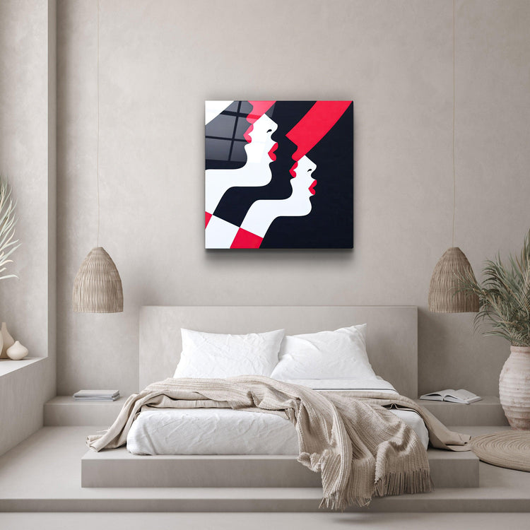."Retro Hats and Red Lips". Contemporary Collection Glass Wall Art - ArtDesigna Glass Printing Wall Art