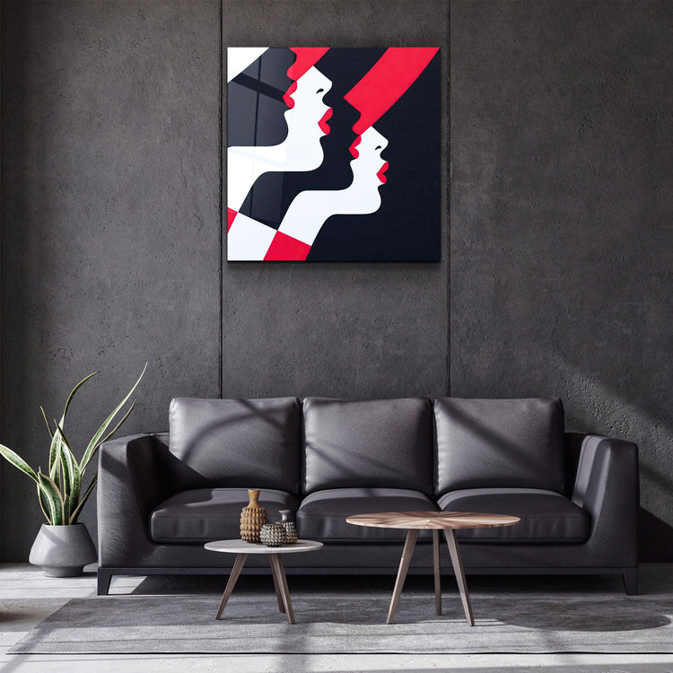 ."Retro Hats and Red Lips". Contemporary Collection Glass Wall Art - ArtDesigna Glass Printing Wall Art