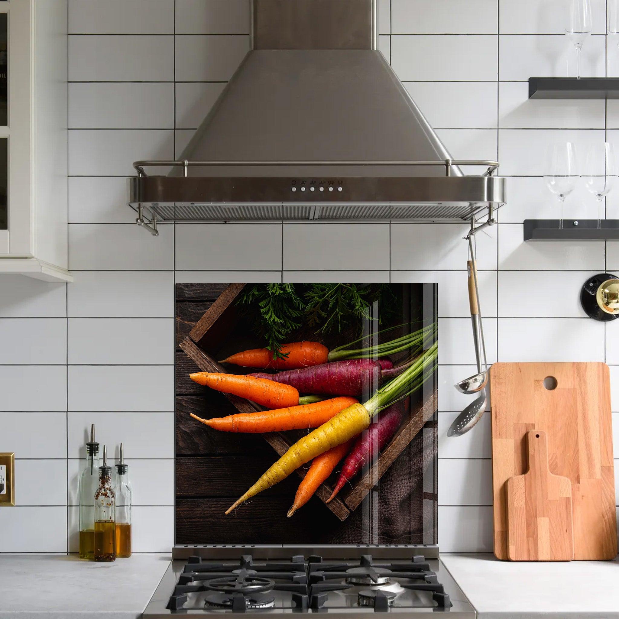 Colorful Carrots | Glass Printed Backsplash for your Kitchen - ArtDesigna Glass Printing Wall Art