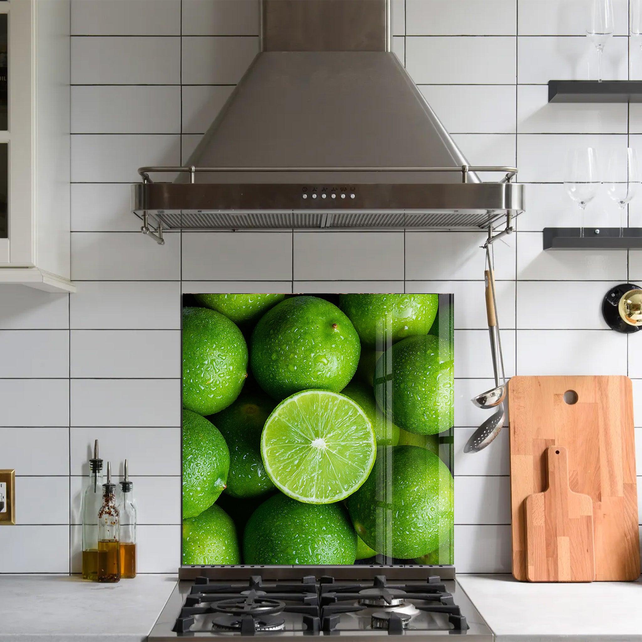 Green Limes | Glass Printed Backsplash for your Kitchen - ArtDesigna Glass Printing Wall Art