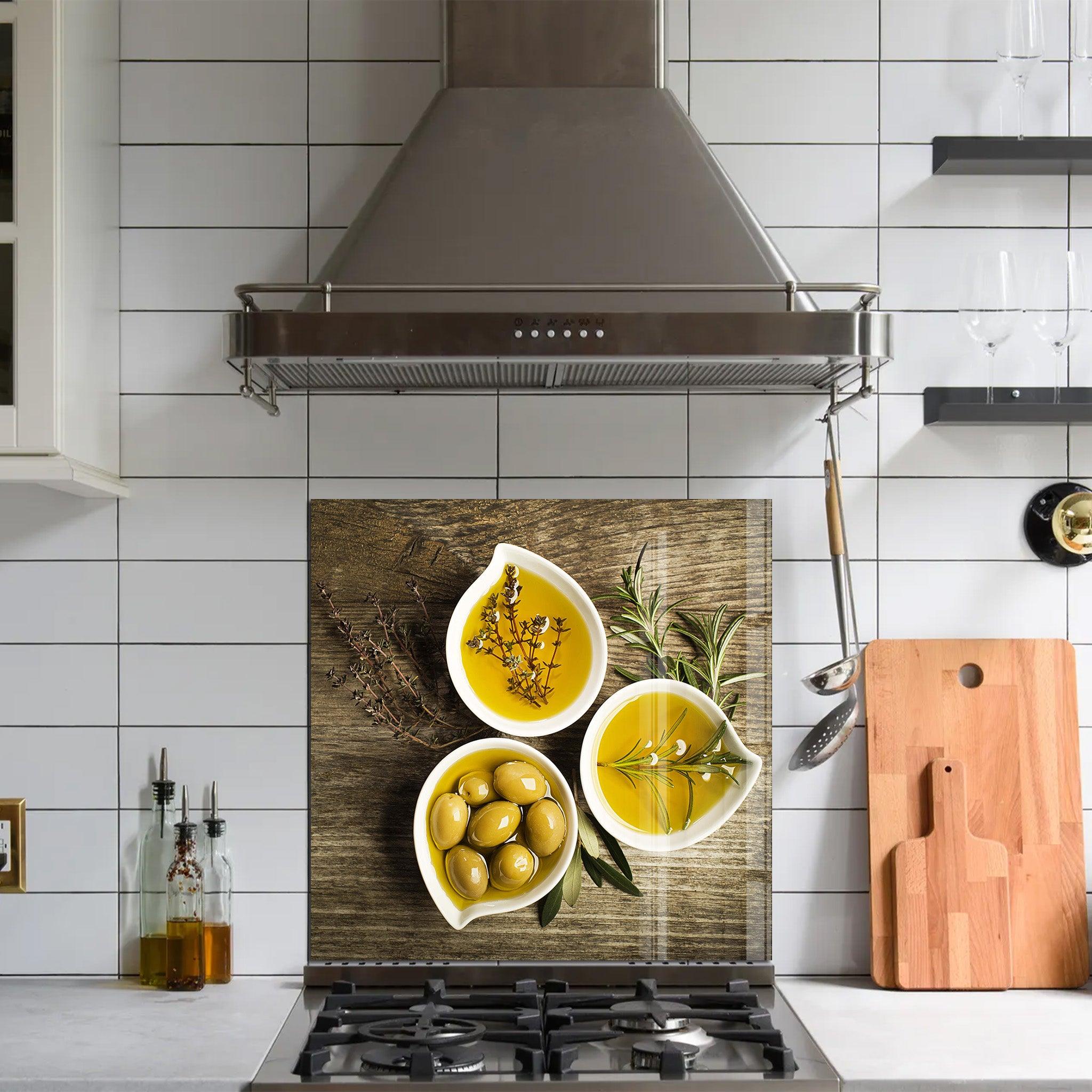 Aegean Olive Oil | Glass Printed Backsplash for your Kitchen - ArtDesigna Glass Printing Wall Art