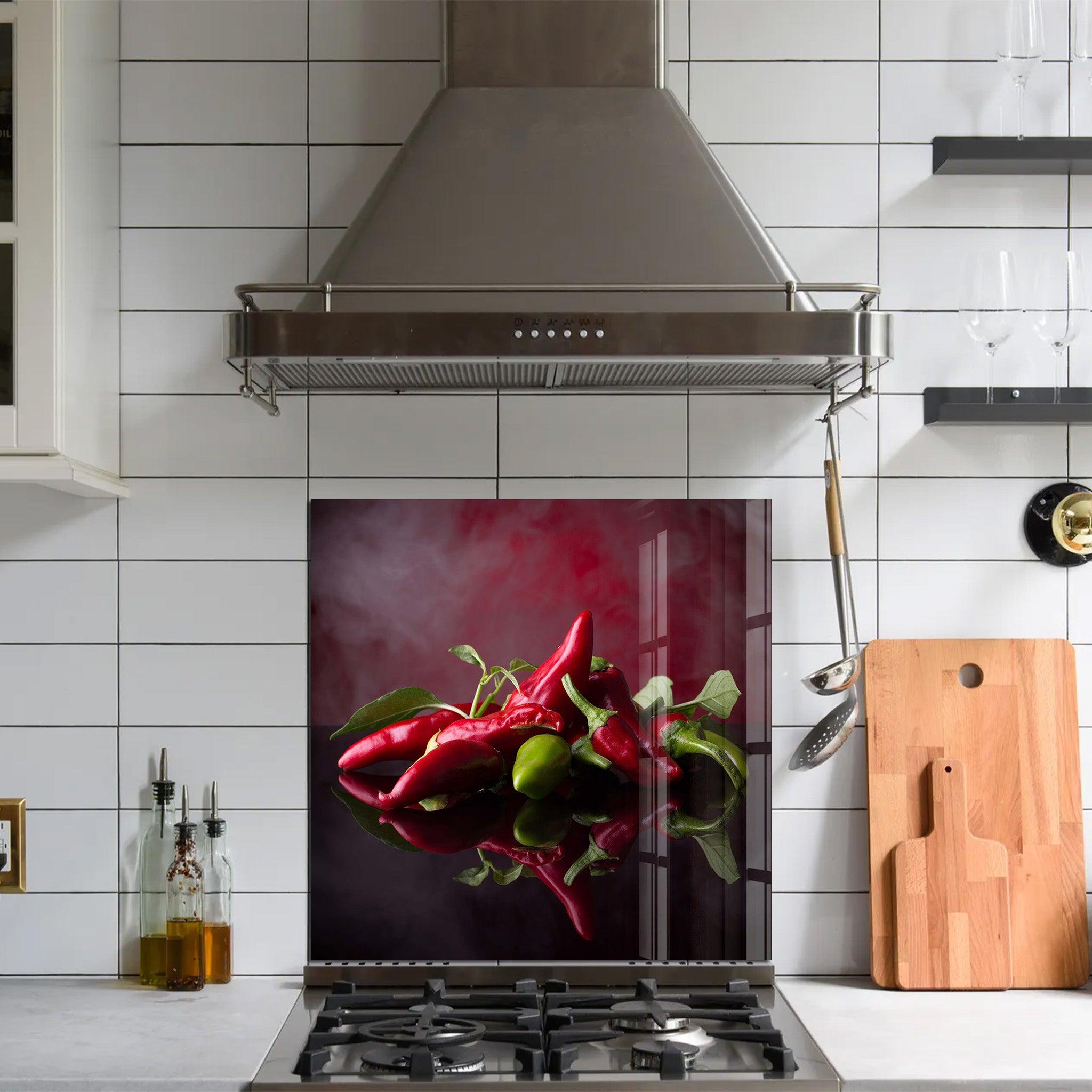 Chili Peppers | Glass Printed Backsplash for your Kitchen - ArtDesigna Glass Printing Wall Art