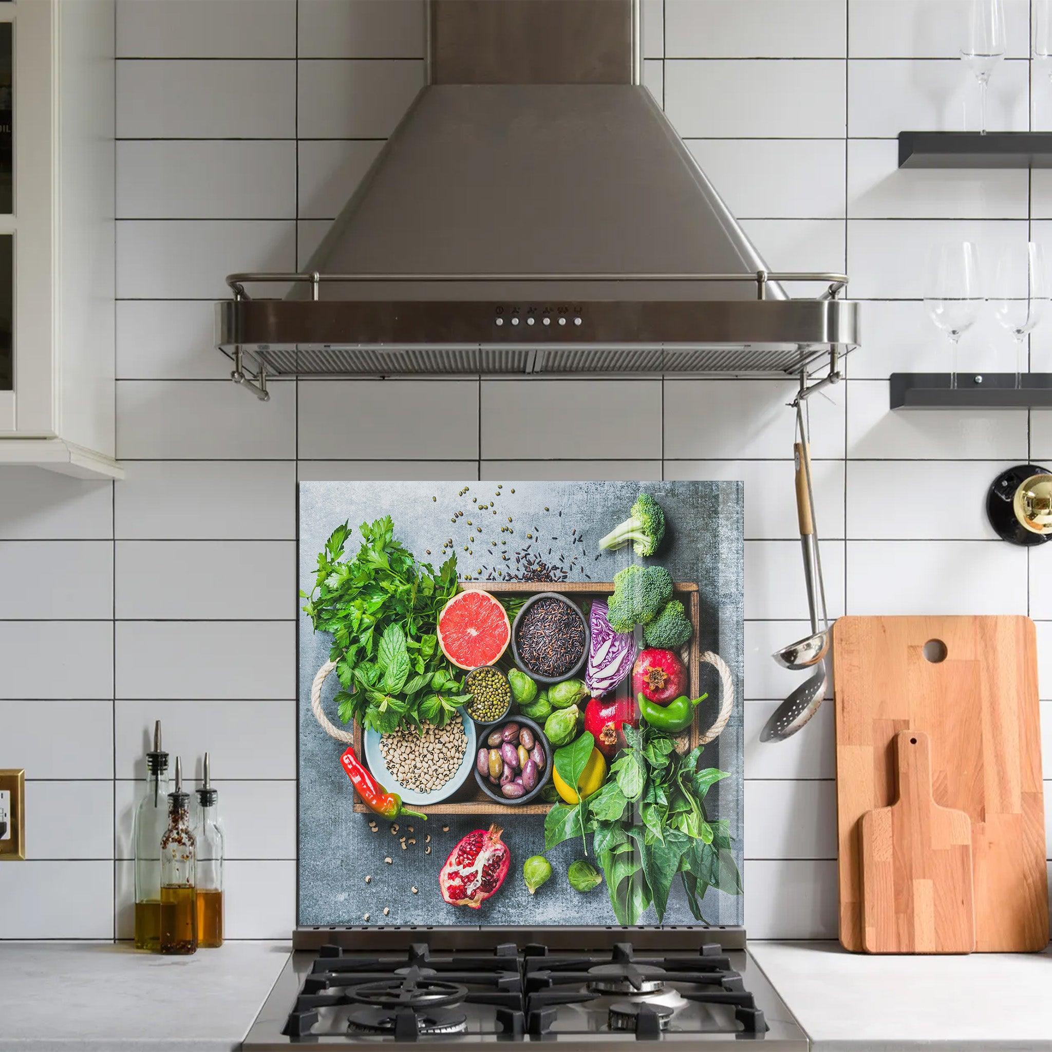 Colorful Vegetables | Glass Printed Backsplash for your Kitchen - ArtDesigna Glass Printing Wall Art