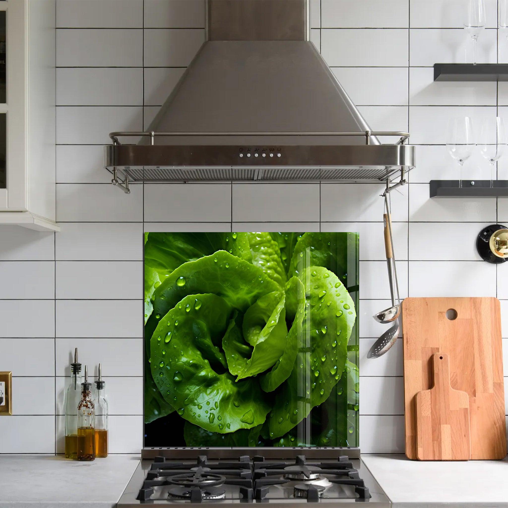 Green Lettuce | Glass Printed Backsplash for your Kitchen - ArtDesigna Glass Printing Wall Art