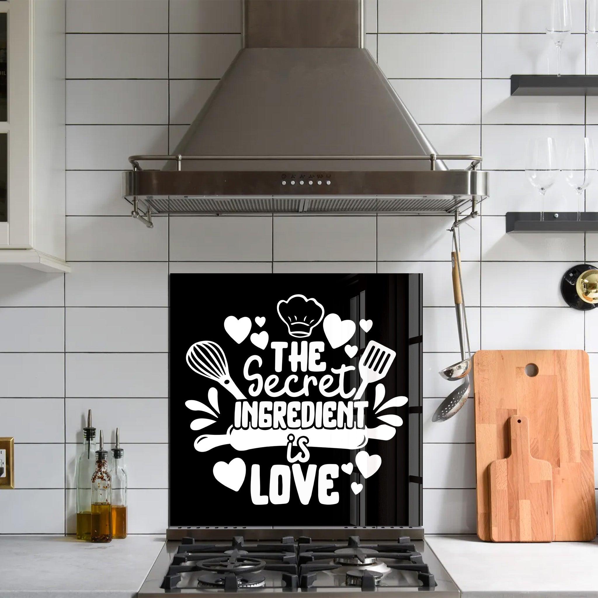 The Secret Ingredient is Love | Glass Printed Backsplash for your Kitchen - ArtDesigna Glass Printing Wall Art