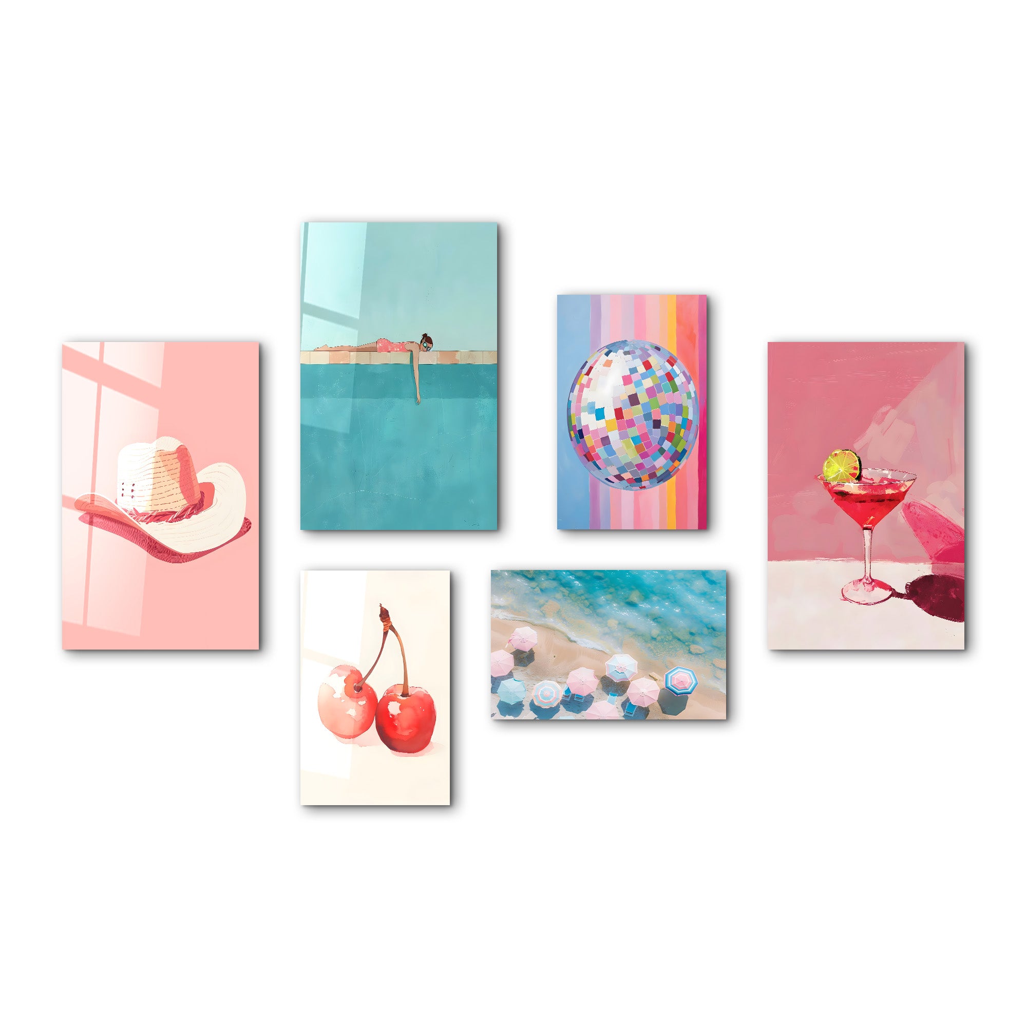 Summer Bliss & Retro Vibes Gallery Glass Wall Art Set - Artdesigna