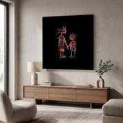 Neon family square glass wall art by Artdesigna, featuring vibrant neon-style design on transparent glass for modern home decor.